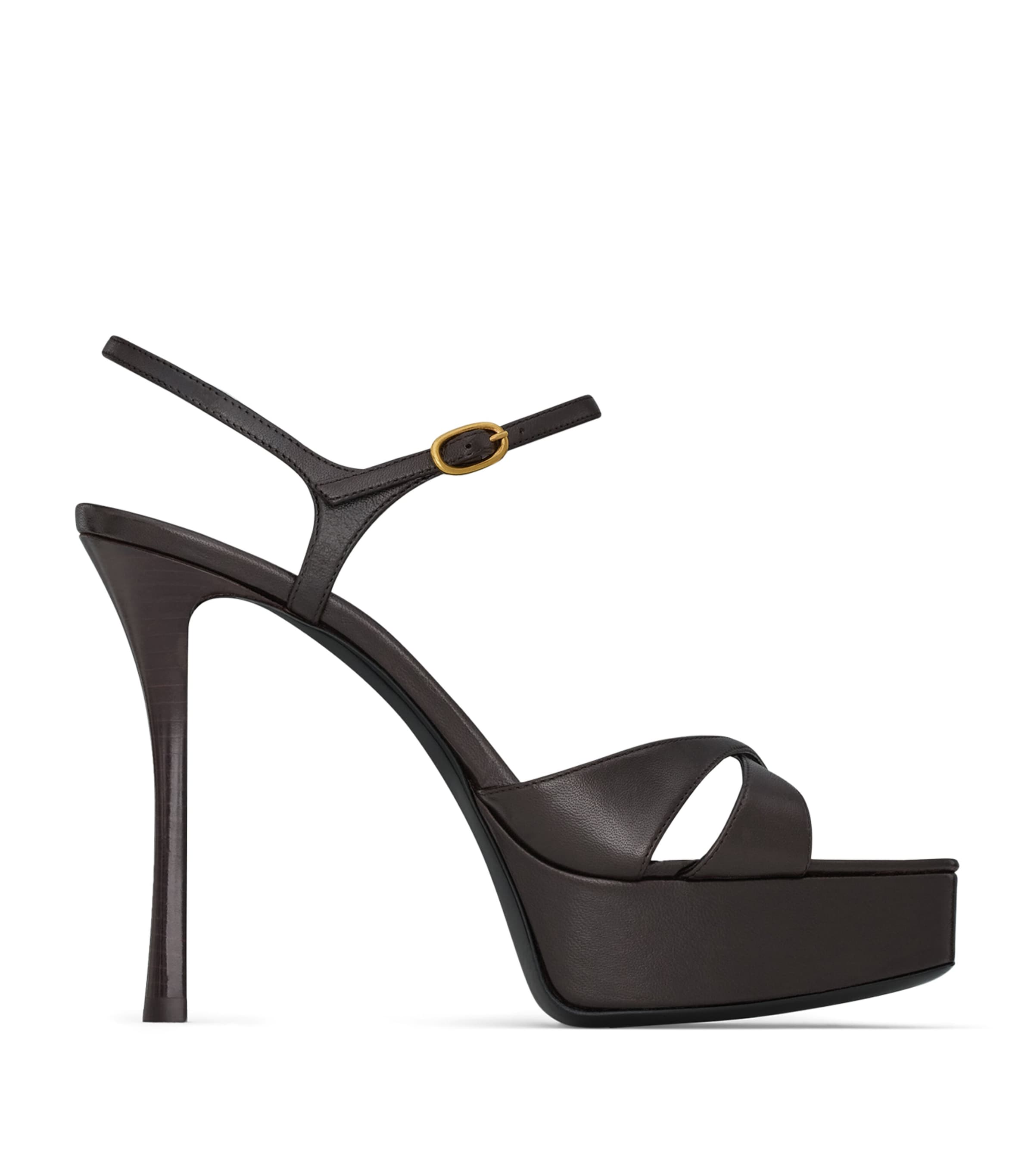 Saint Laurent Debbie 110 Leather Platform Sandals In Brown
