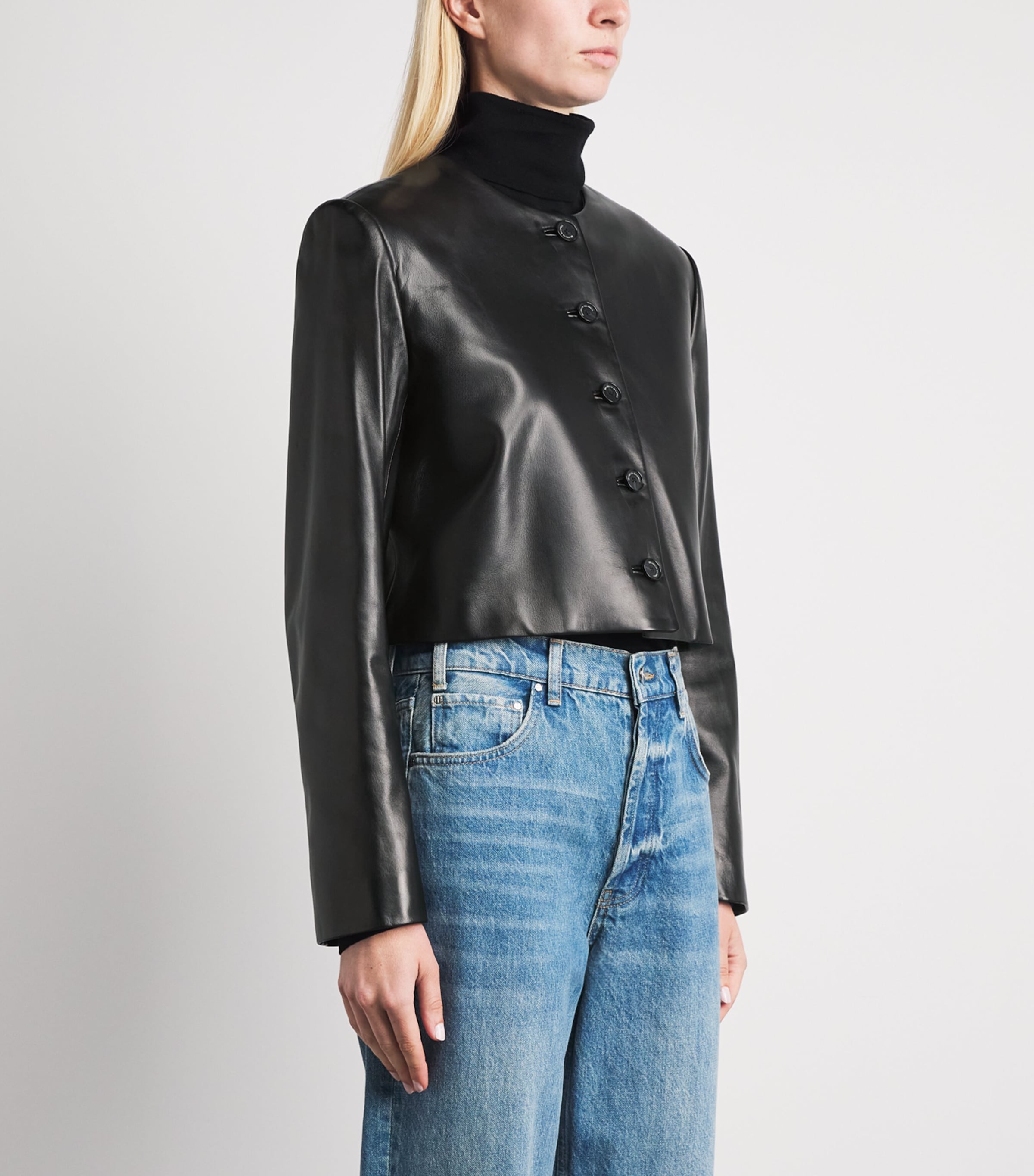 Brandon Maxwell Womens Ryder Leather Jacket Black Image 4