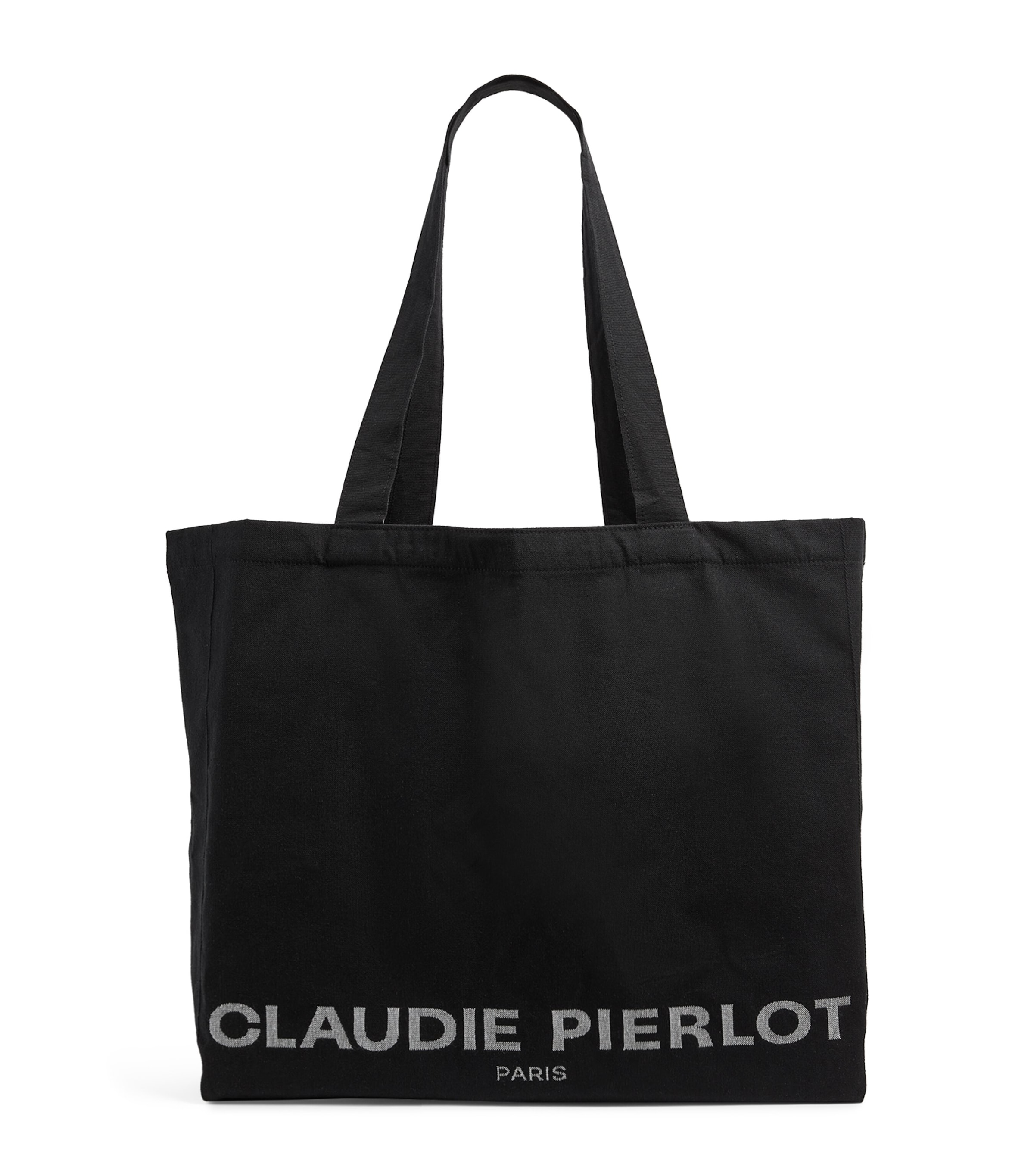 Claudie Pierlot Logo-print Oversized Recycled Cotton-blend Tote Bag In Noir / Gris