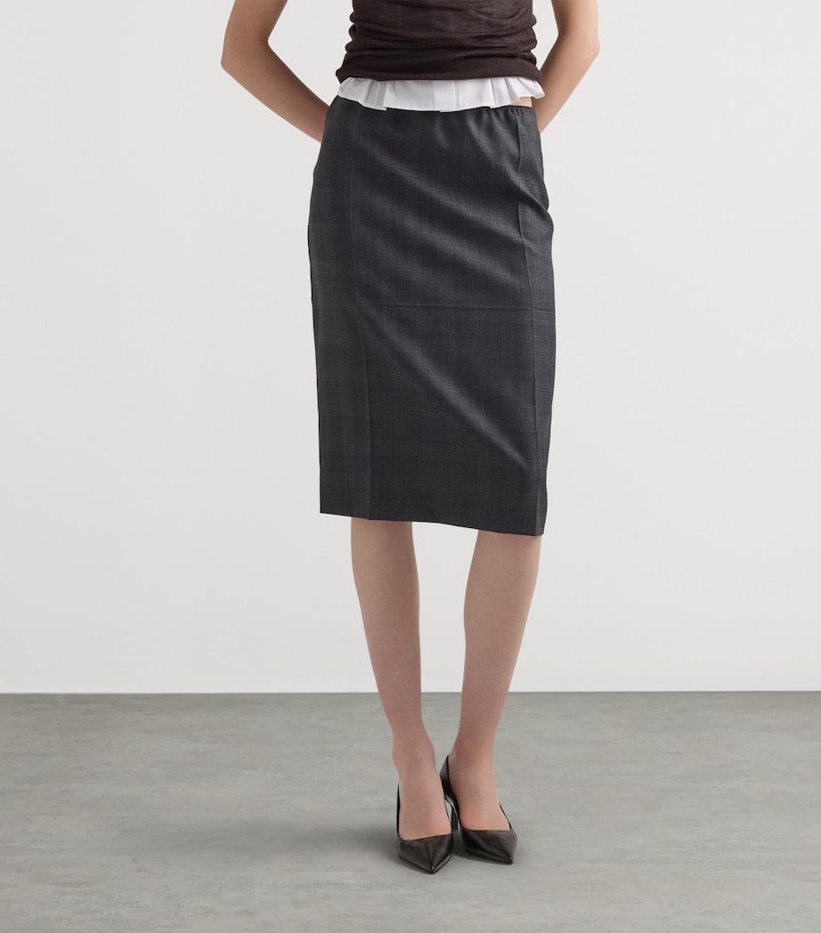 Prada Womens Wool Check Midi Skirt Image 3