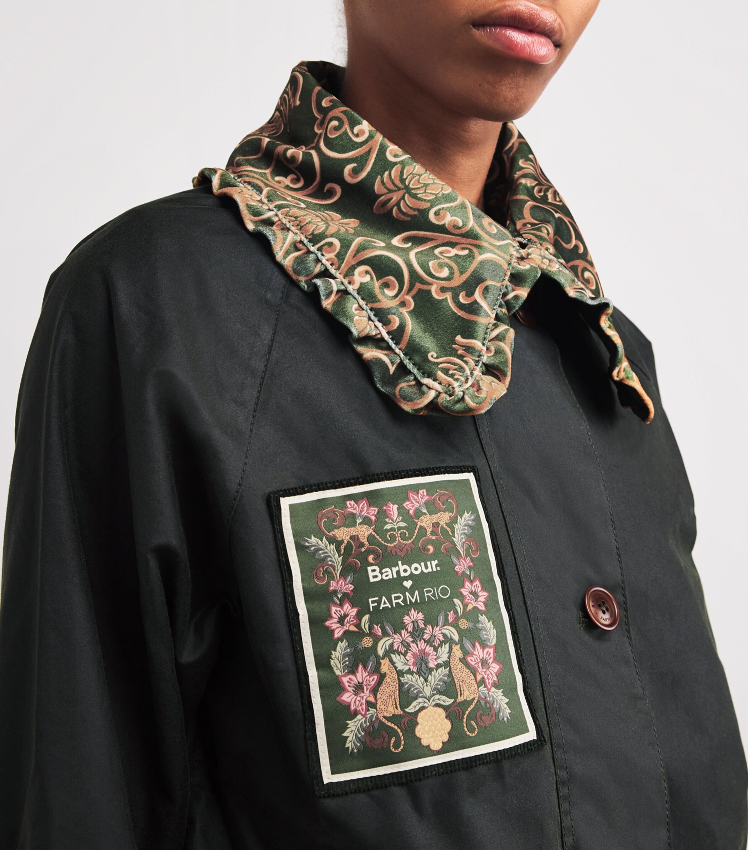 Barbour Womens x FARM Rio Waxed Cotton Maria-Clara Jacket Frn/green Heart Prnt Image 6