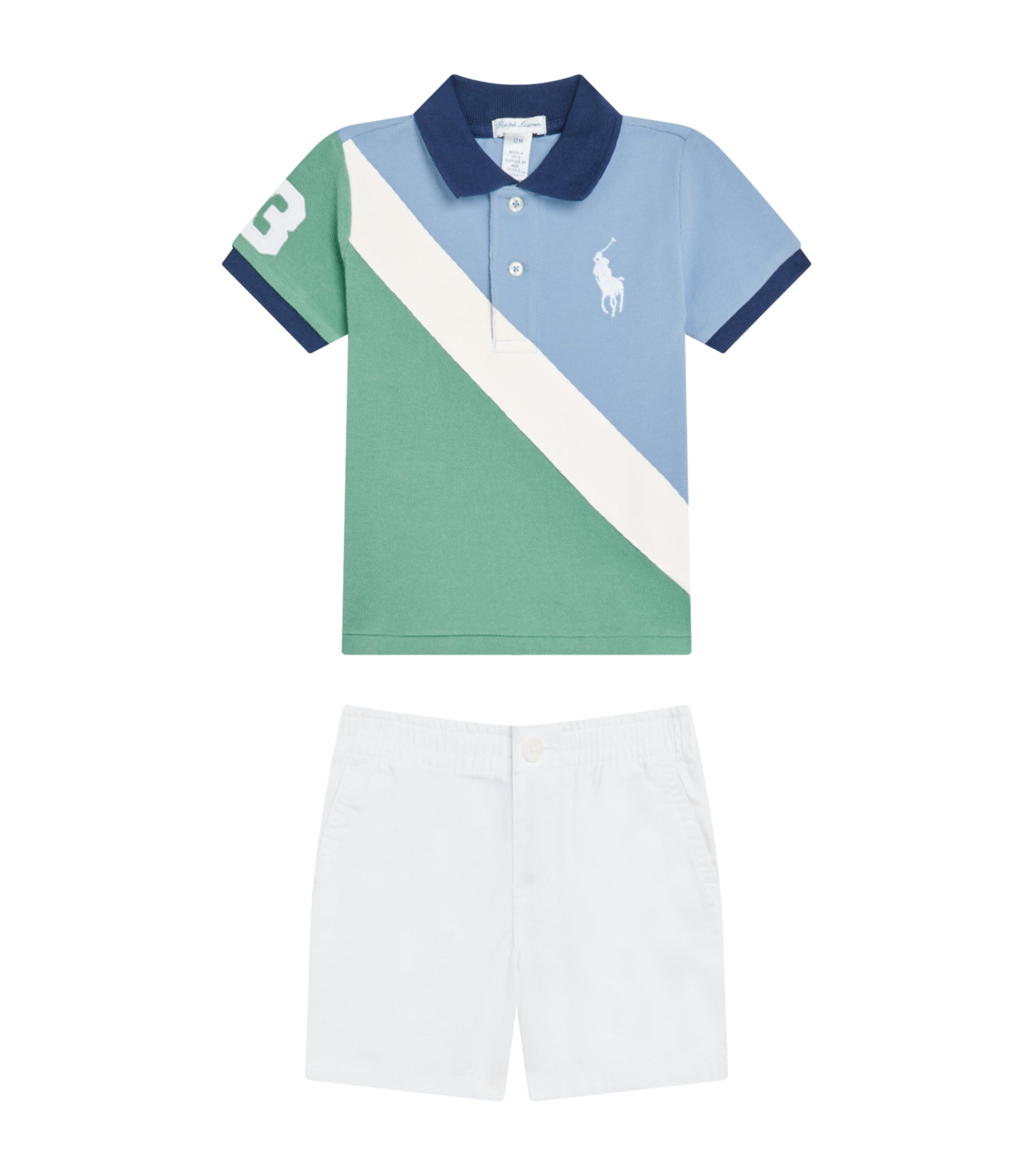 Ralph Lauren Stripe Polo Shirt And Shorts Set In White