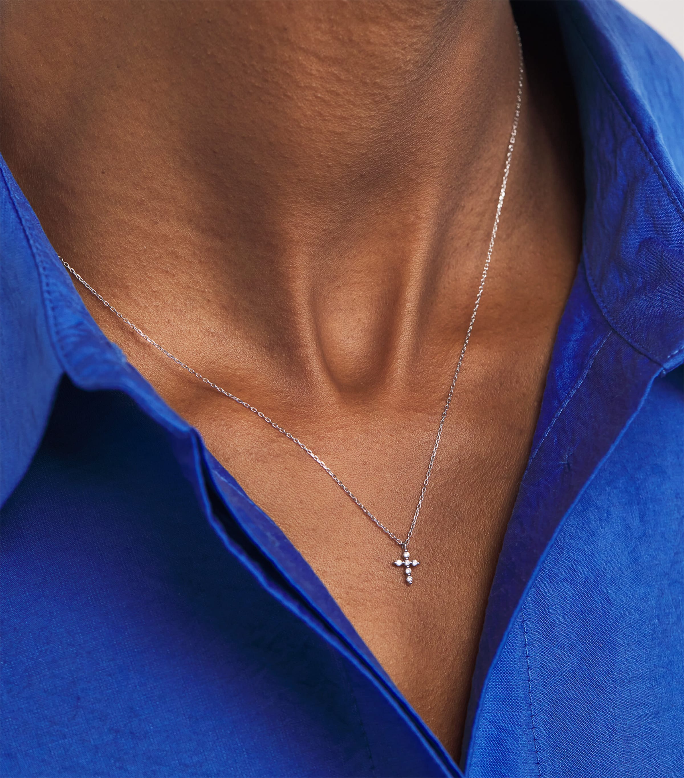 White Gold and Diamond Symbols Cross Necklace WHITE GOLD Image 2