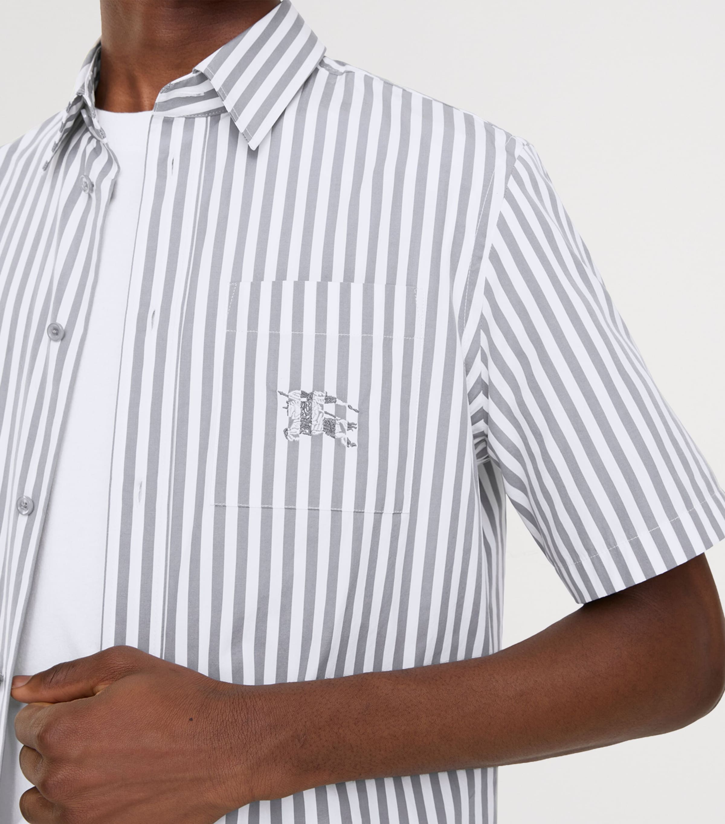Burberry Mens Poplin Stripe Short Sleeve Shirt Marble Grey/white St Image 3