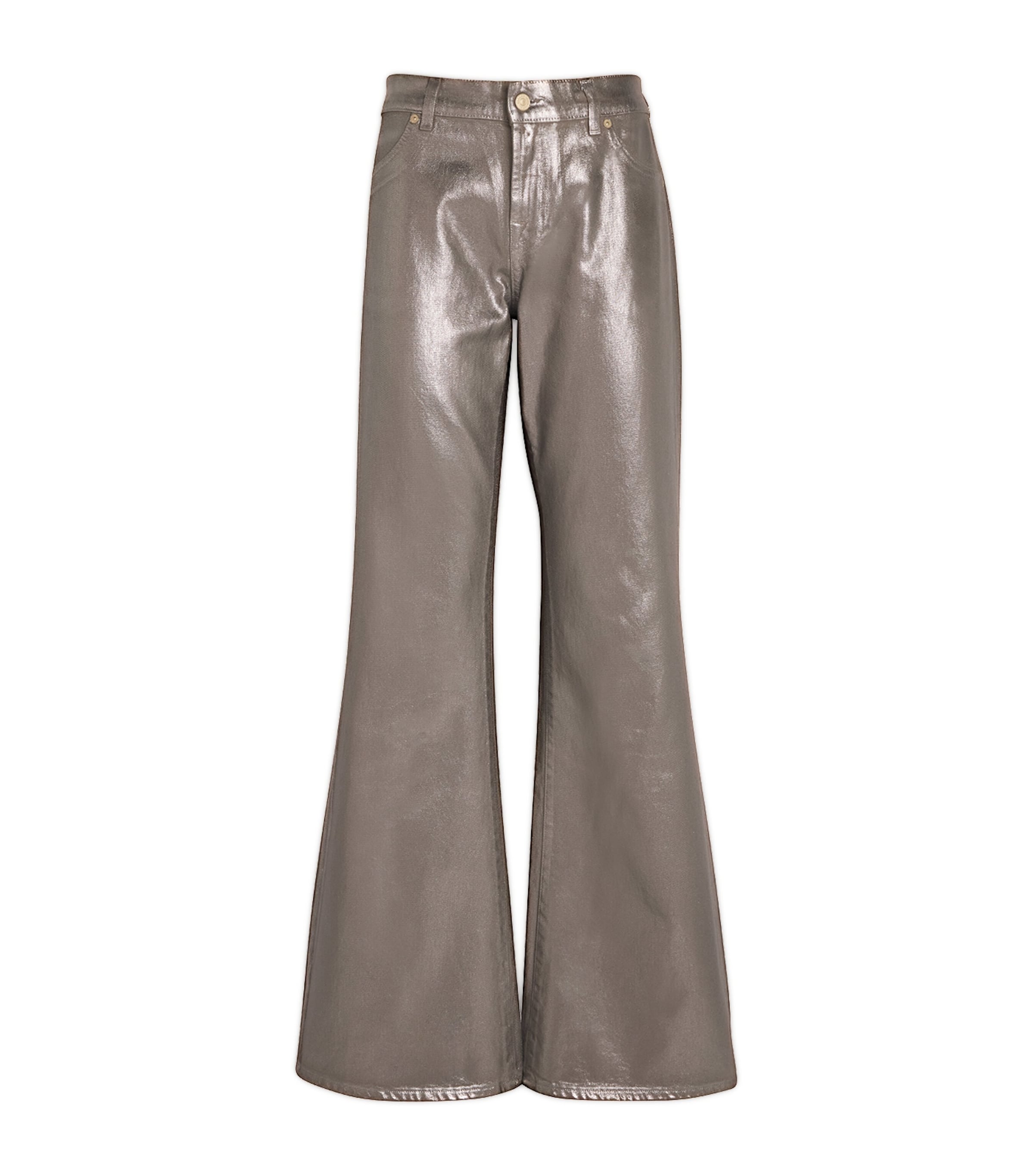7 For All Mankind Metallic Spencer Flared Jeans In Silver