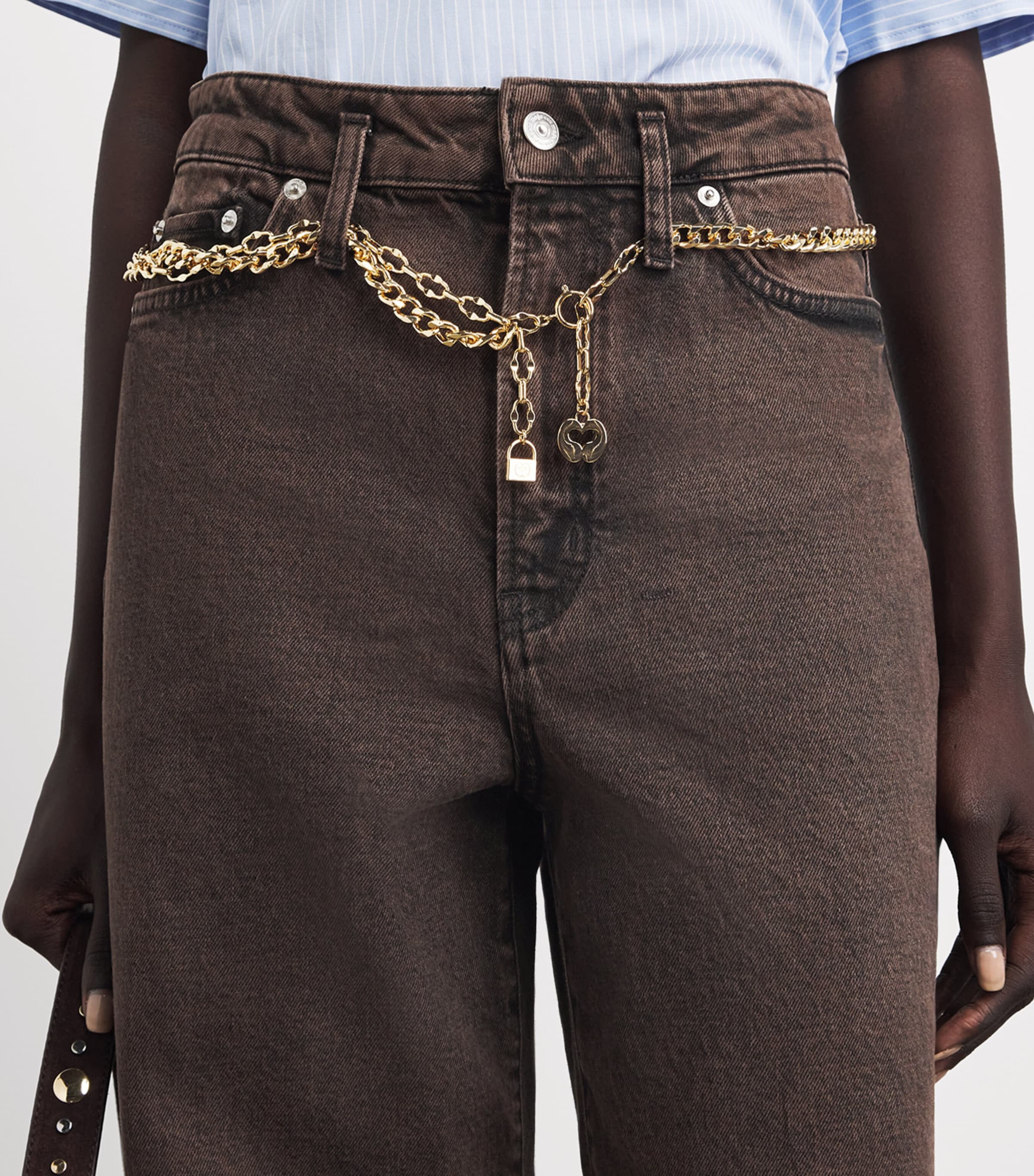 Maje Womens Belted Bootcut Jeans Brown Image 3