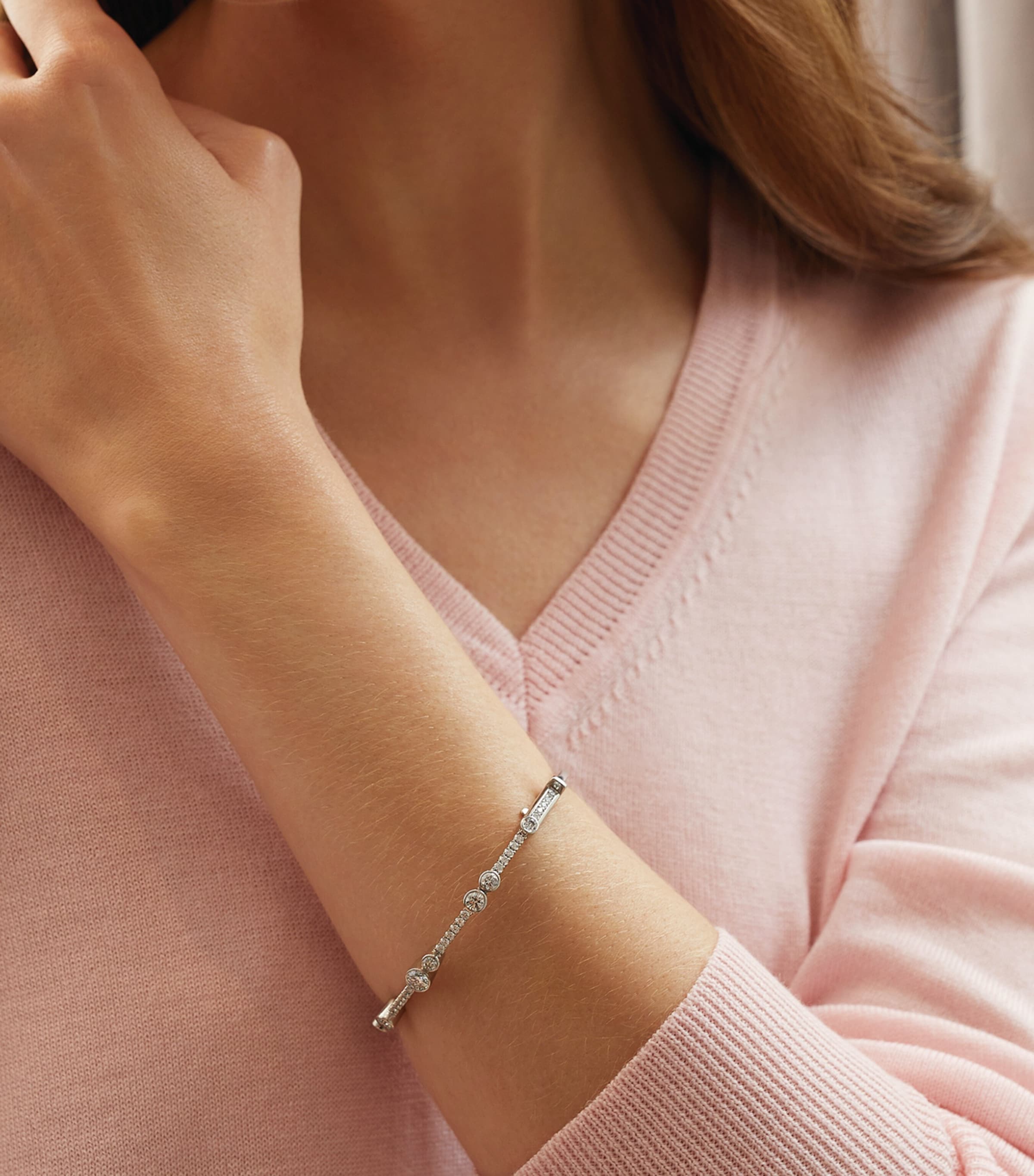 Platinum and Diamond Waterfall Bangle PLATINUM Image 2