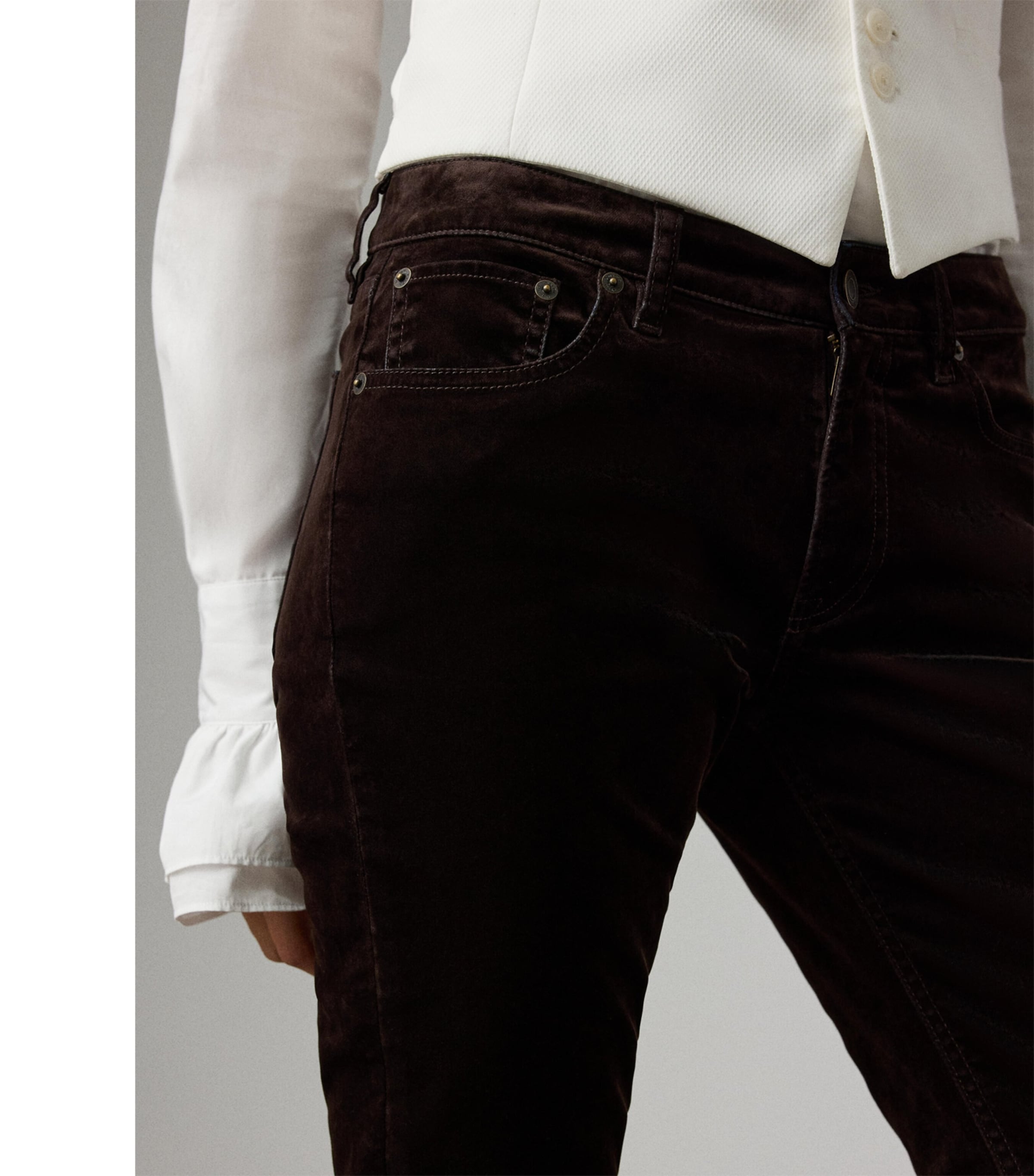 Stretch-Velvet Seth Trousers DARK BROWN Image 6