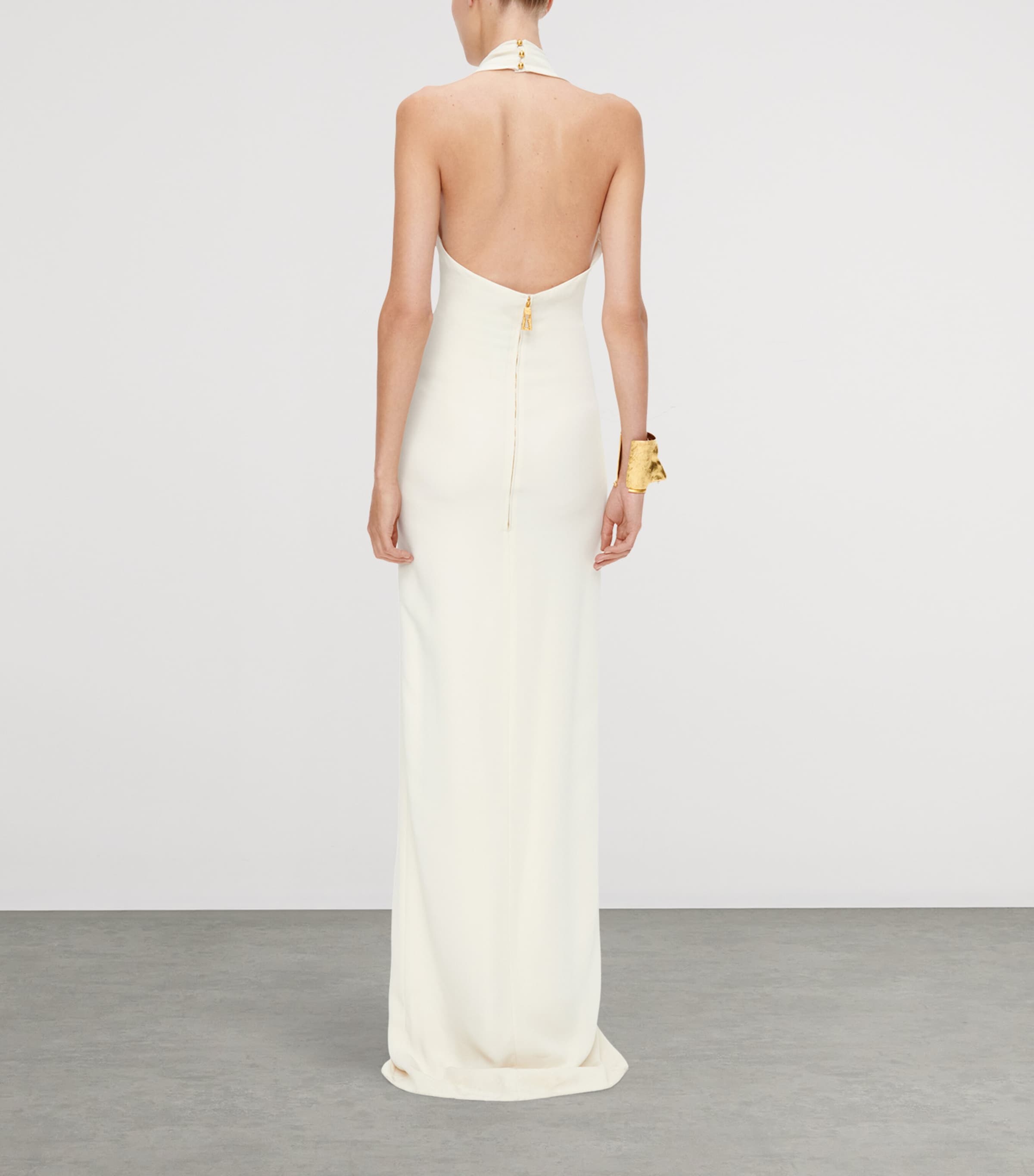Schiaparelli Womens Laced Halterneck Maxi Gown Ecru Image 3