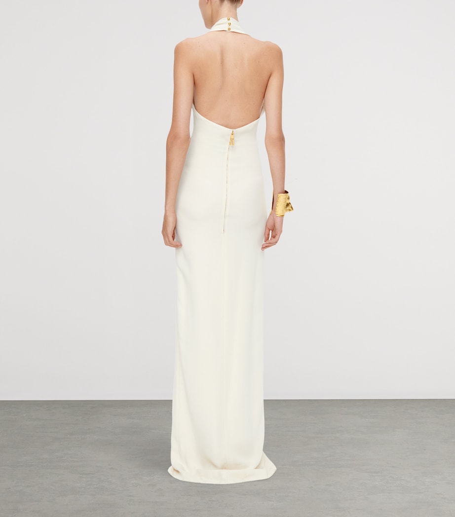 Schiaparelli Womens Laced Halterneck Maxi Gown Ecru Image 3