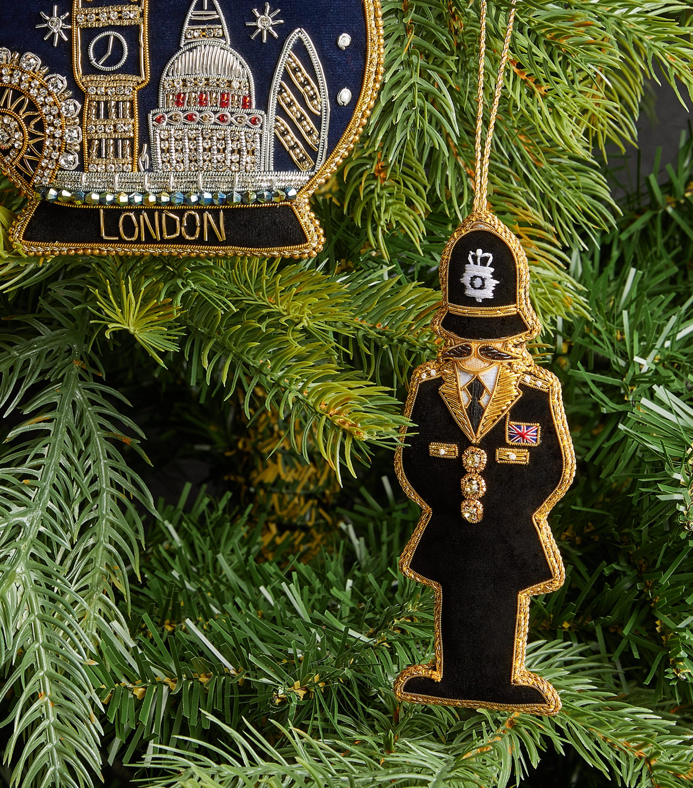 Velvet Policeman Tree Decoration BLK/GOLD Image 2