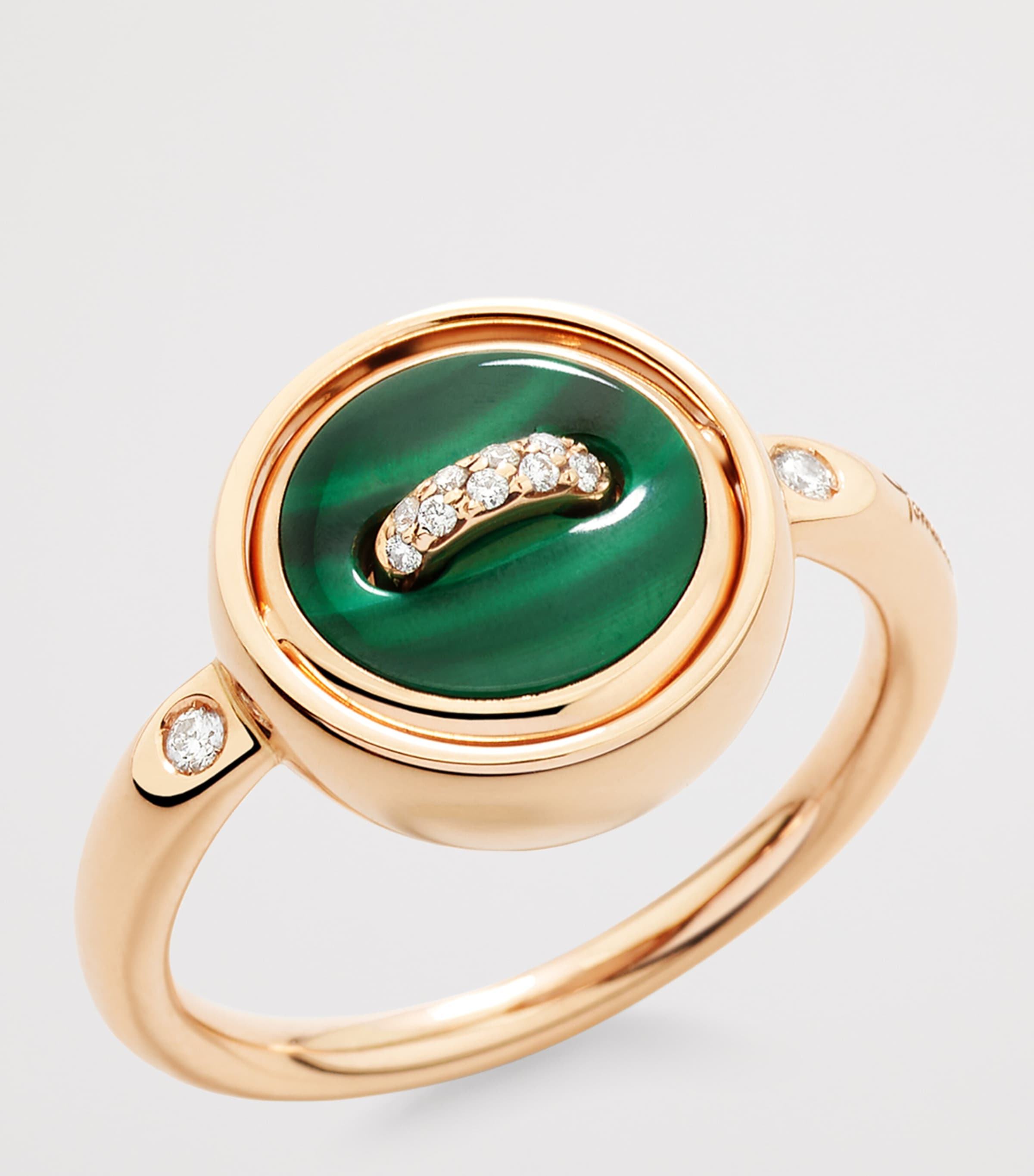 Rose Gold, Diamond, Malachite and Mother-of-Pearl Pom Pom Dot Ring BMPMY Image 2