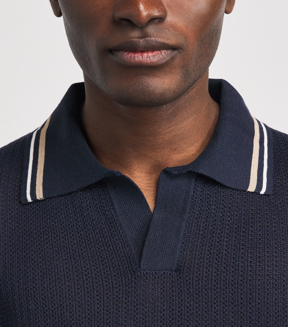 Isaia Mens Silk-Linen Polo Shirt Image 3