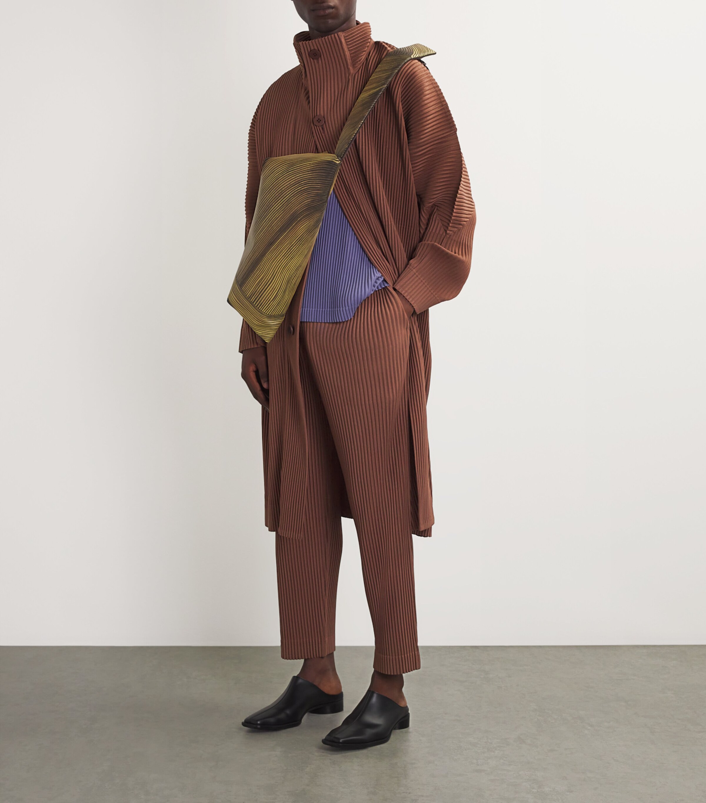 Homme Plissé Issey Miyake Mens Pleated MC November Overcoat Sepia Brown Image 2