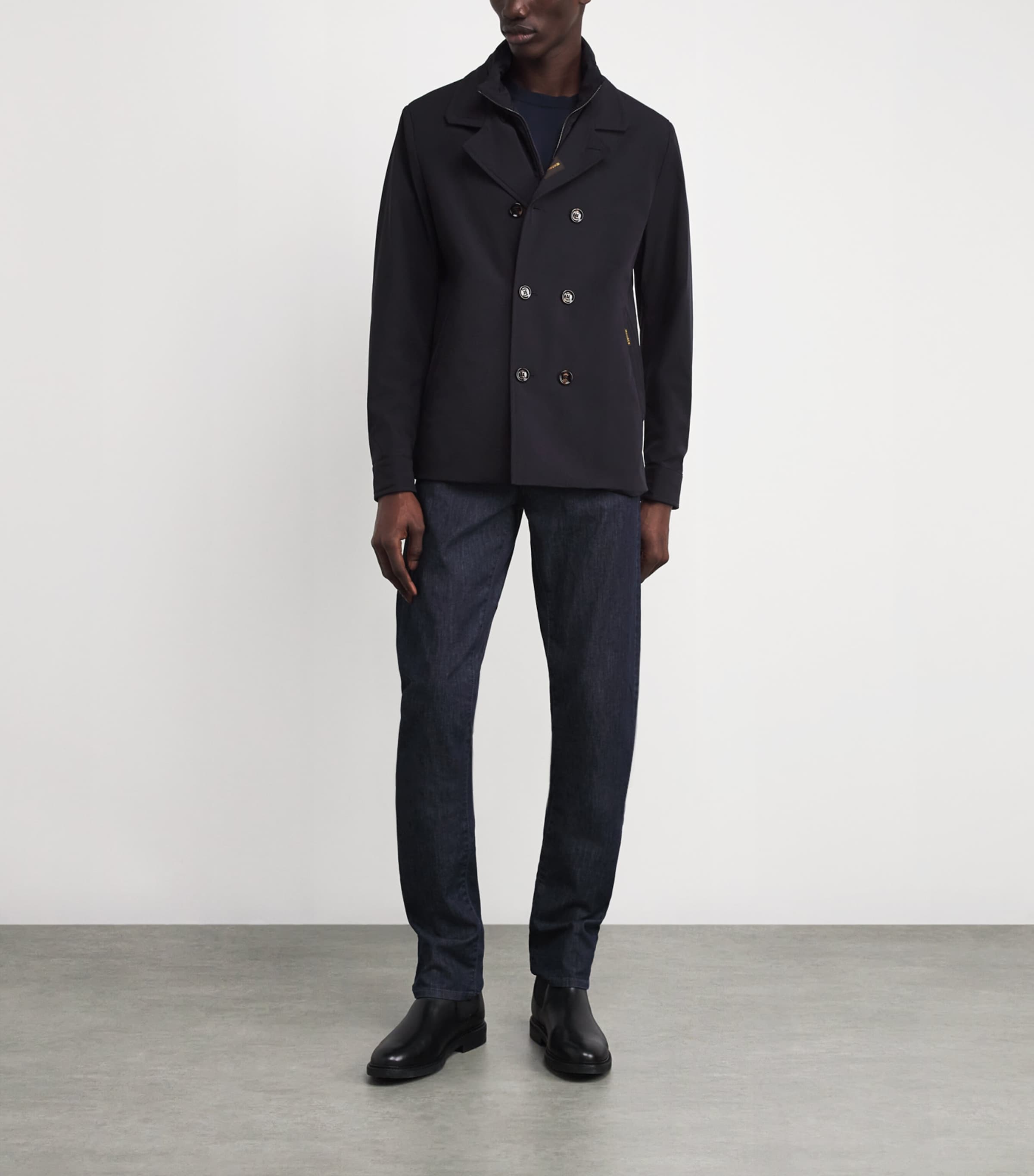 Water-Repellent Volmer-KN Pea Coat DARK BLU U0402 Image 2