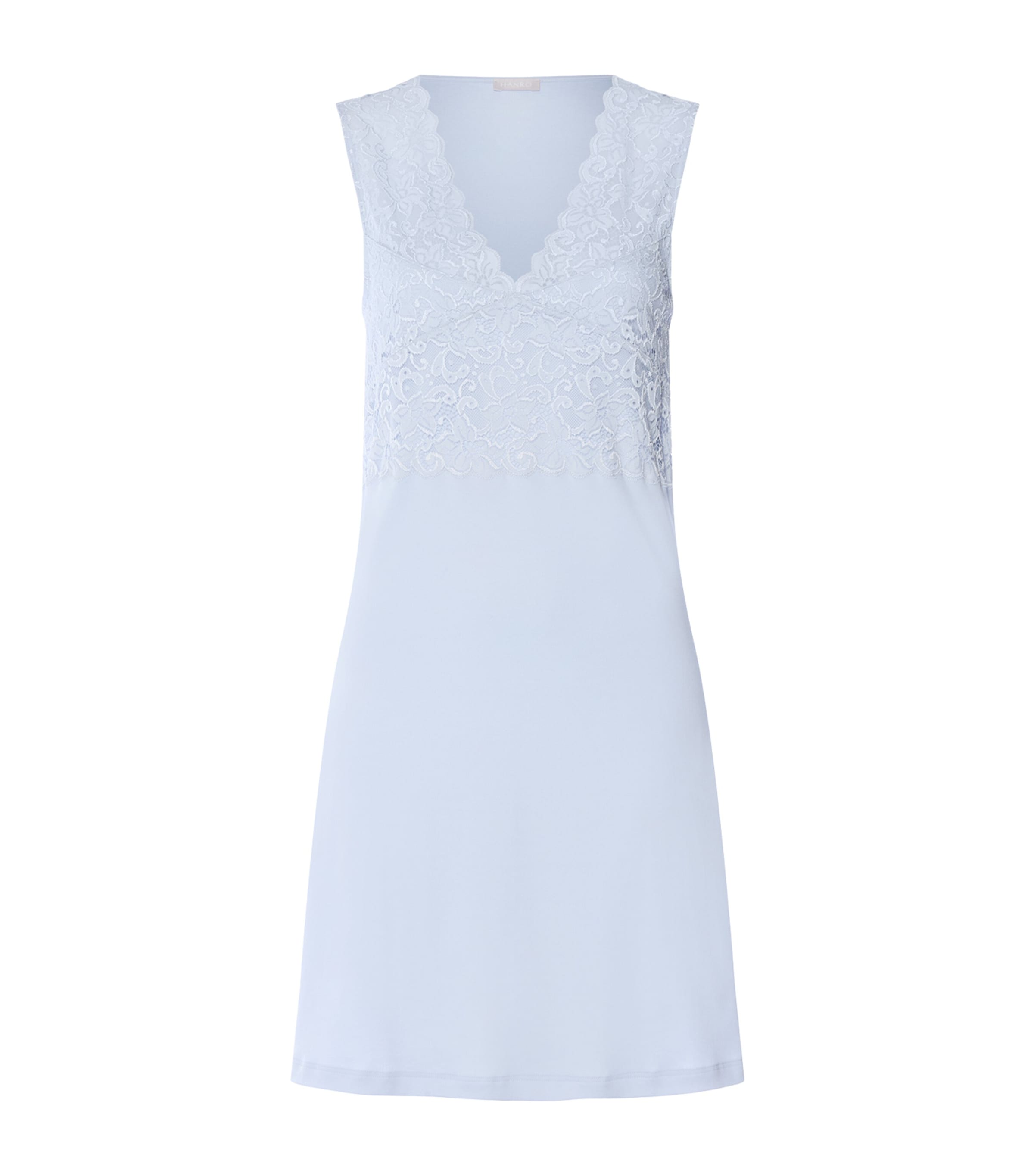 Hanro Womens Cotton Lace-Trim Moments Nightdress Blue Dove Image 1