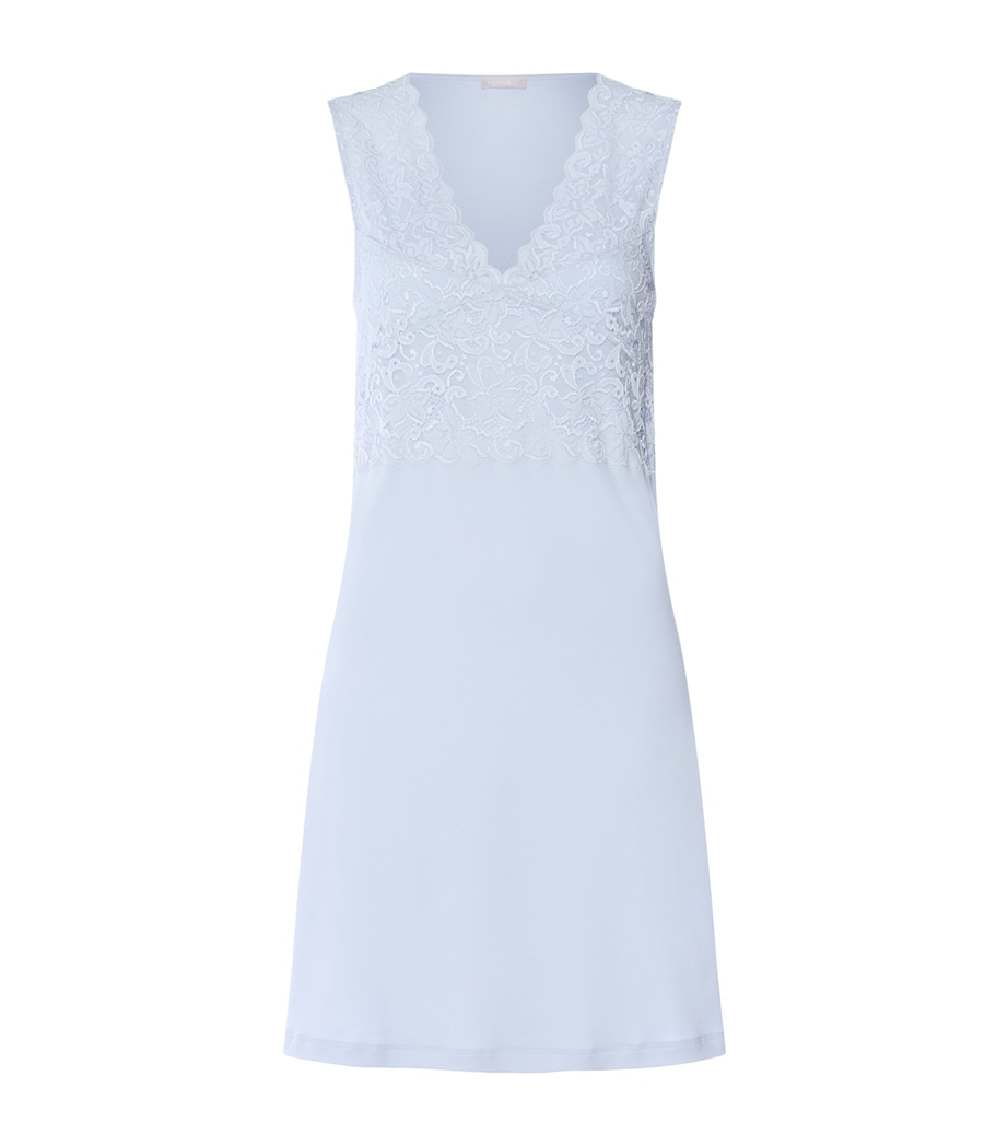Hanro Womens Cotton Lace-Trim Moments Nightdress Blue Dove Image 1