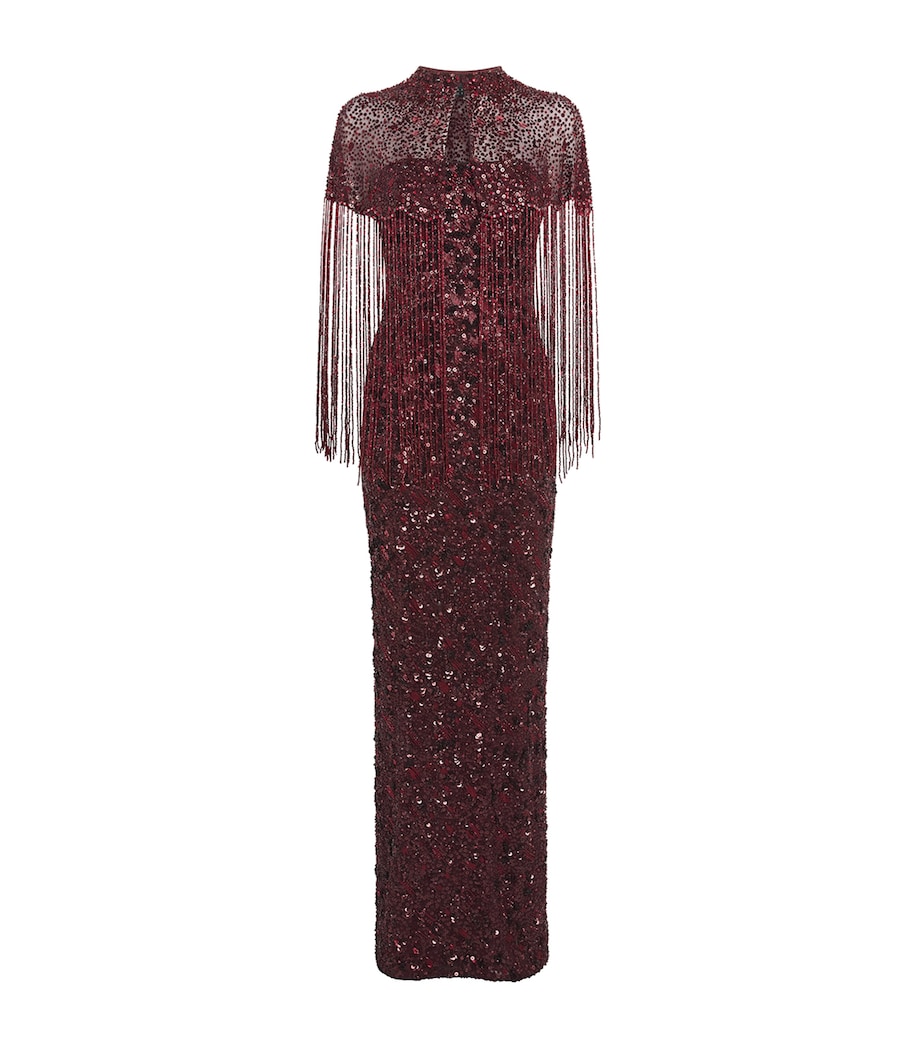 Jenny Packham Womens Embellished Sirocco Gown and Cape Bordeaux Image 1