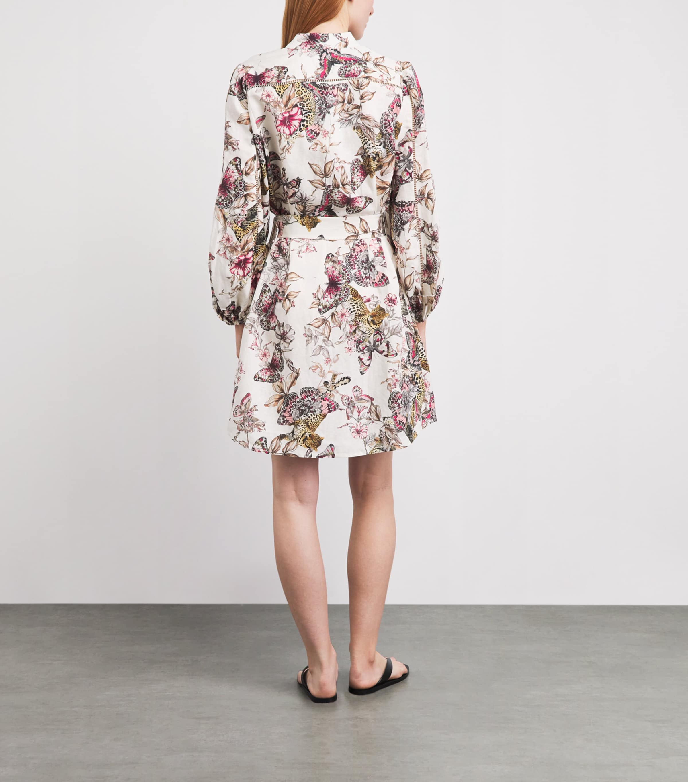 L'Agence Womens Linen-Blend Printed Kiersten Mini Dress Wht Mlti Lrg Btrfly Image 4