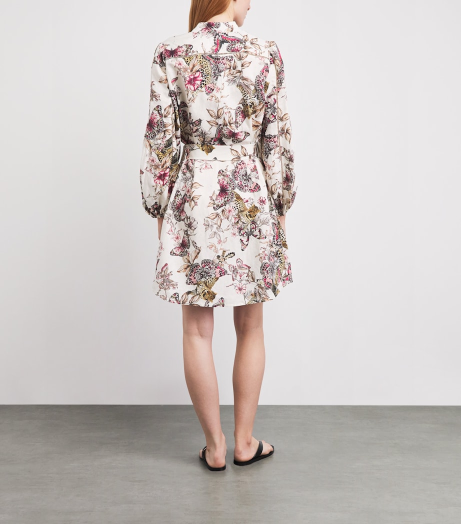 L'Agence Womens Linen-Blend Printed Kiersten Mini Dress Wht Mlti Lrg Btrfly Image 4