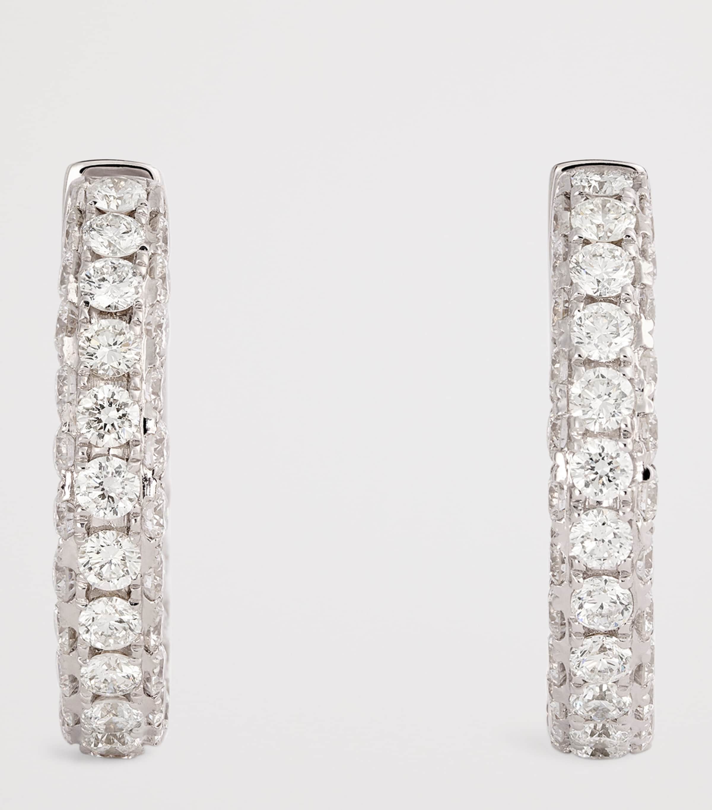 White Gold and Diamond Three-Sided Hoop Earrings WHITE GOLD Image 3