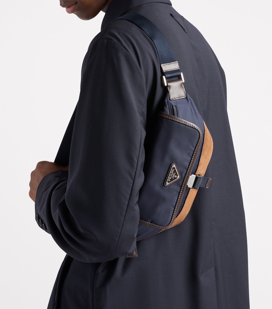 Small Re-Nylon and Leather Cross-Body Bag F0C1B Image 7