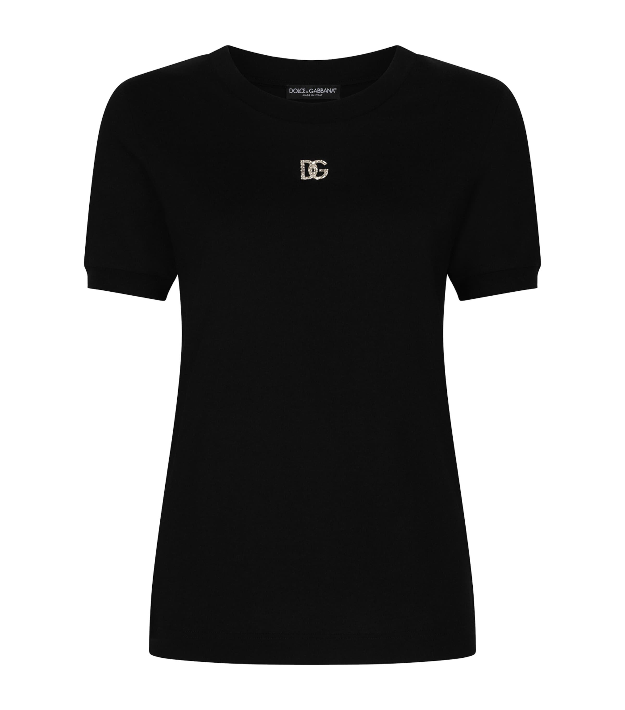 Dolce & Gabbana Black T-shirt With Logo Decorated With Crystals On The Front In Cotton Woman