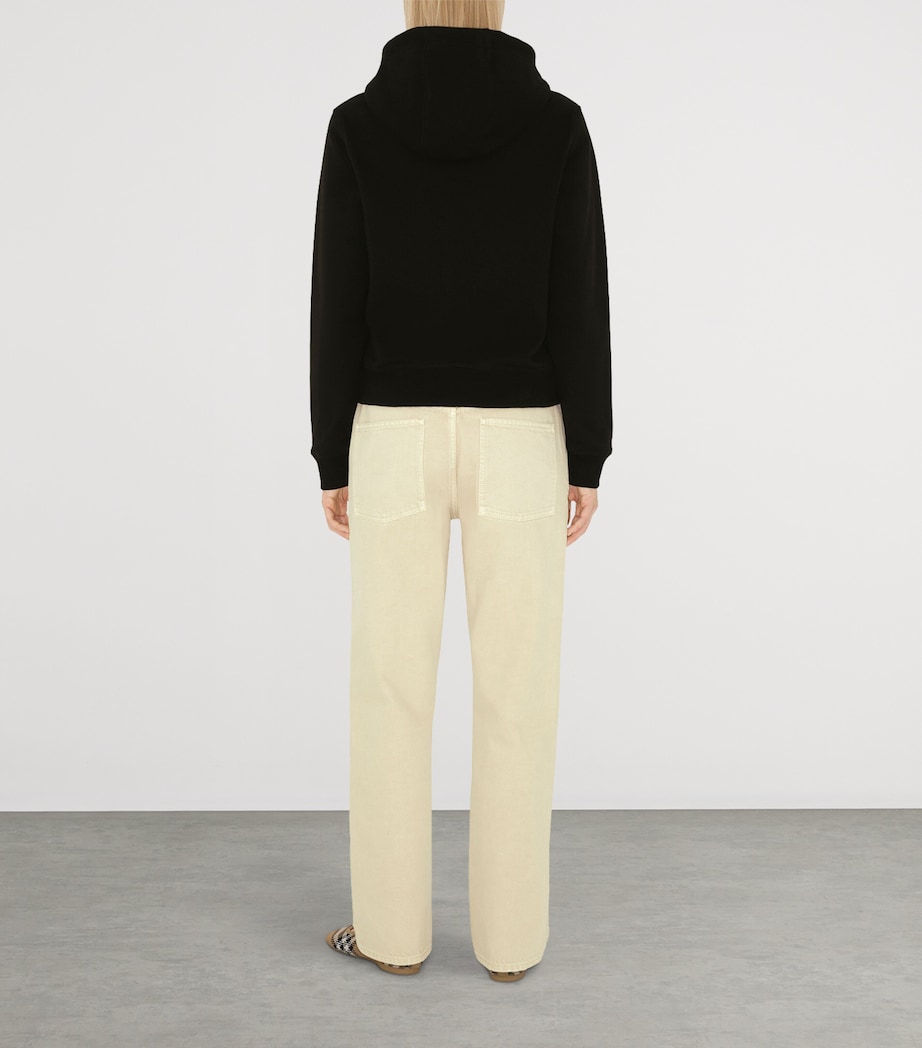 Cotton Check-Label Hoodie BLACK Image 4