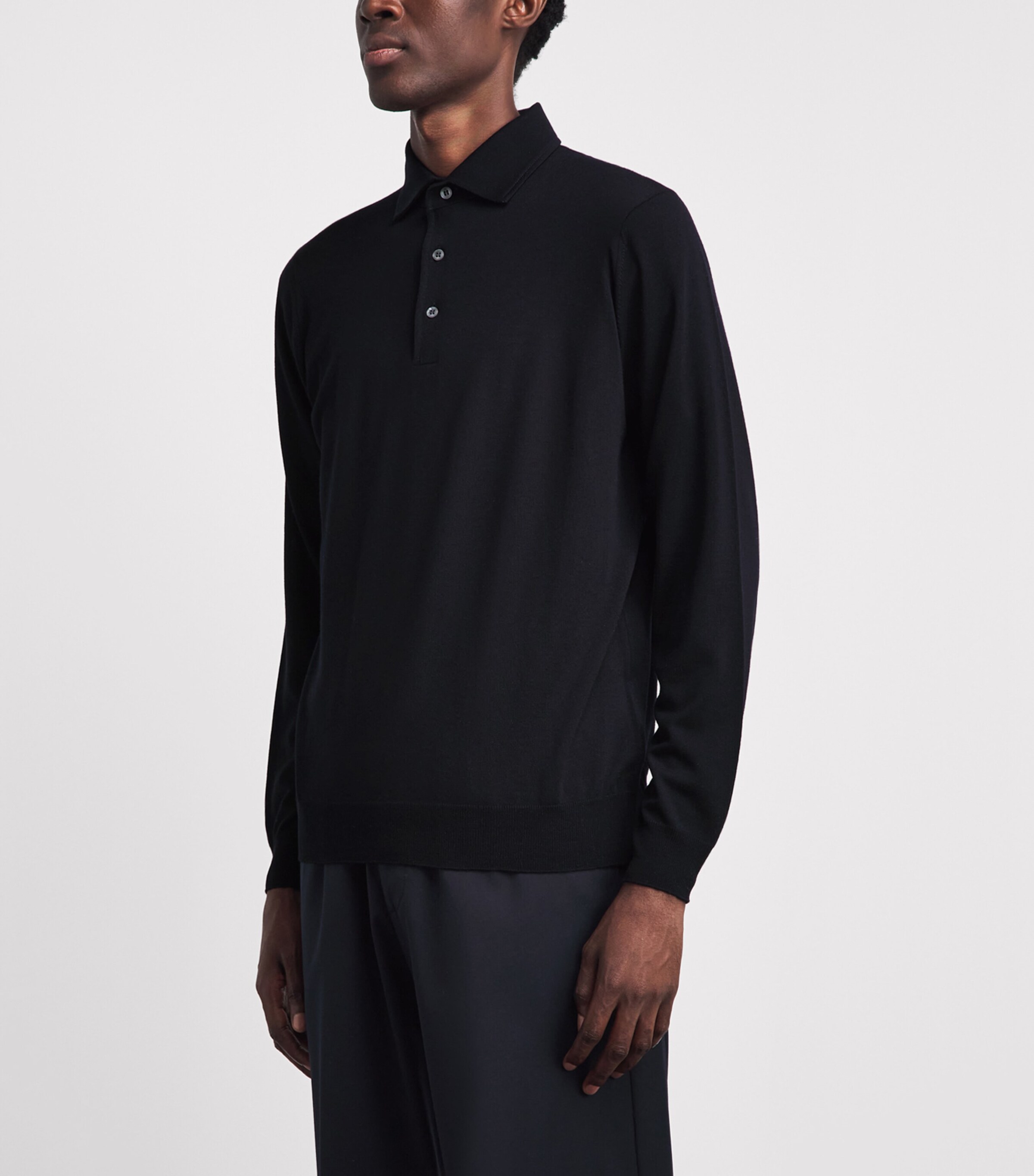 Lardini Mens Virgin Wool Long-Sleeve Polo Shirt Navy Image 4