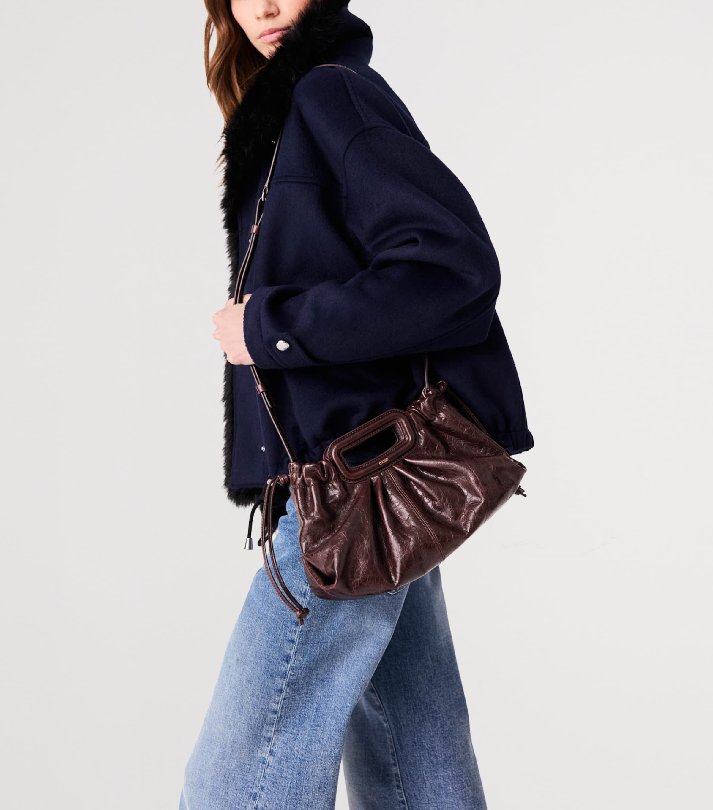 Maje Leather Milpli Clutch Bag Dark Brown Image 12