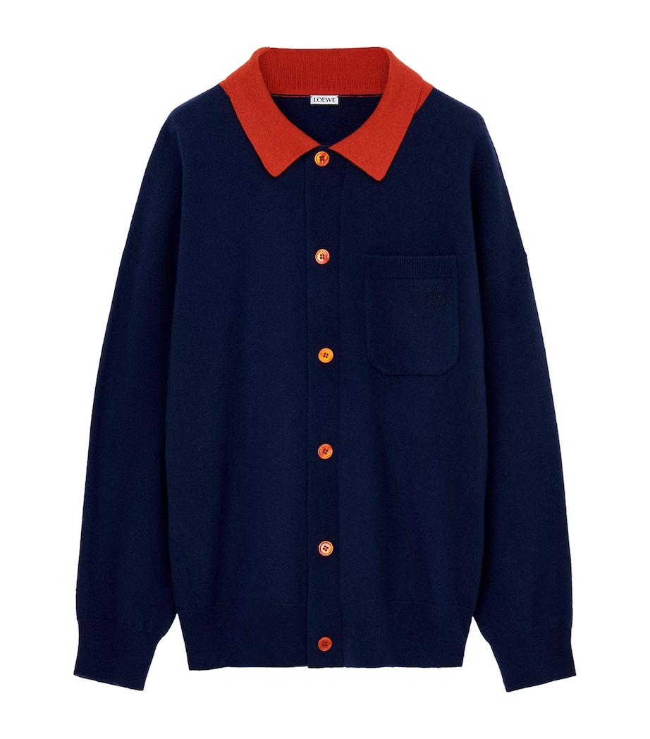 Wool-Blend Polo Cardigan NAVY BLUE/ORANGE Image 1