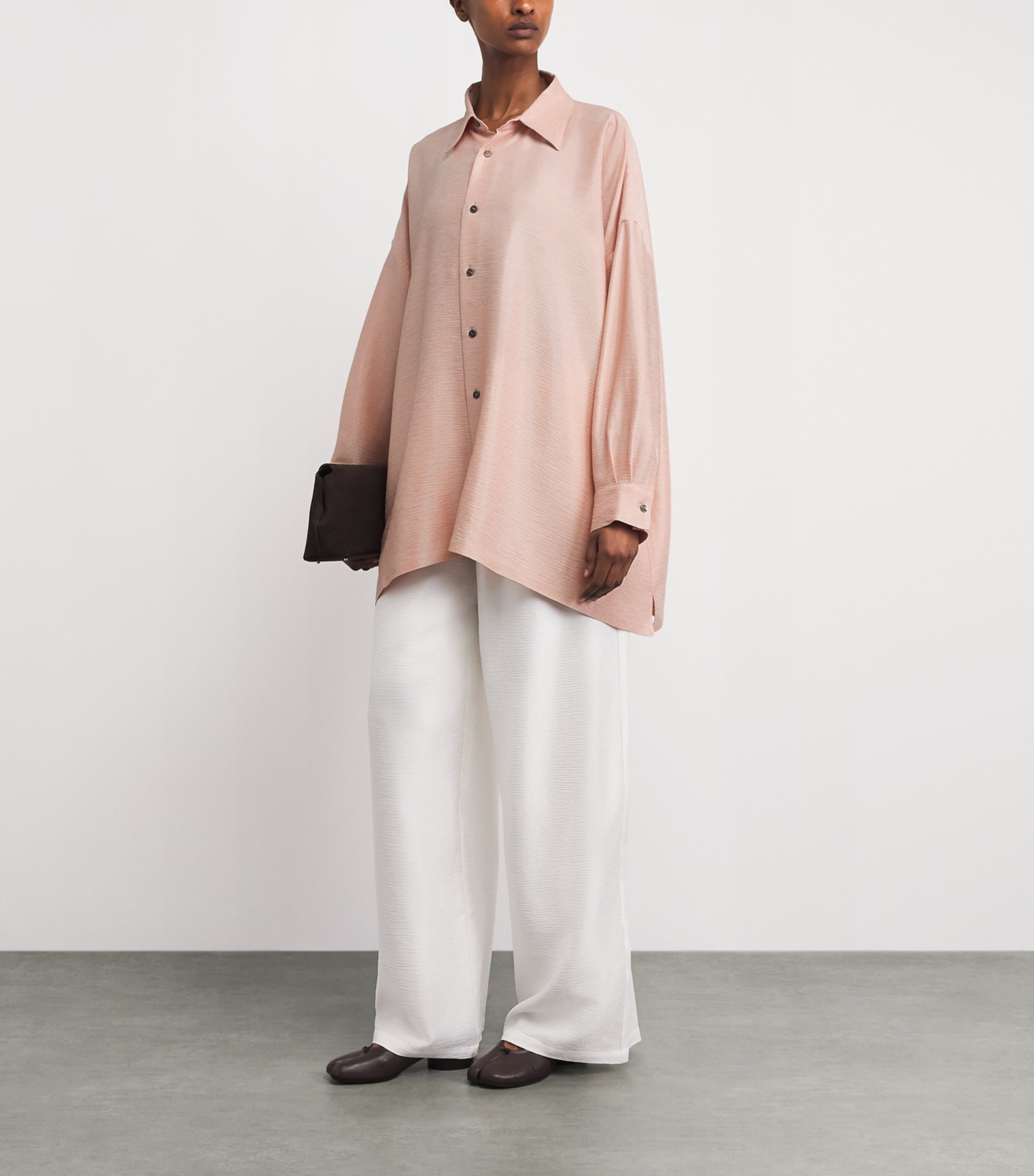 Eskandar Womens Silk Plissé Wide A-Line Shirt Rosepowder Image 2