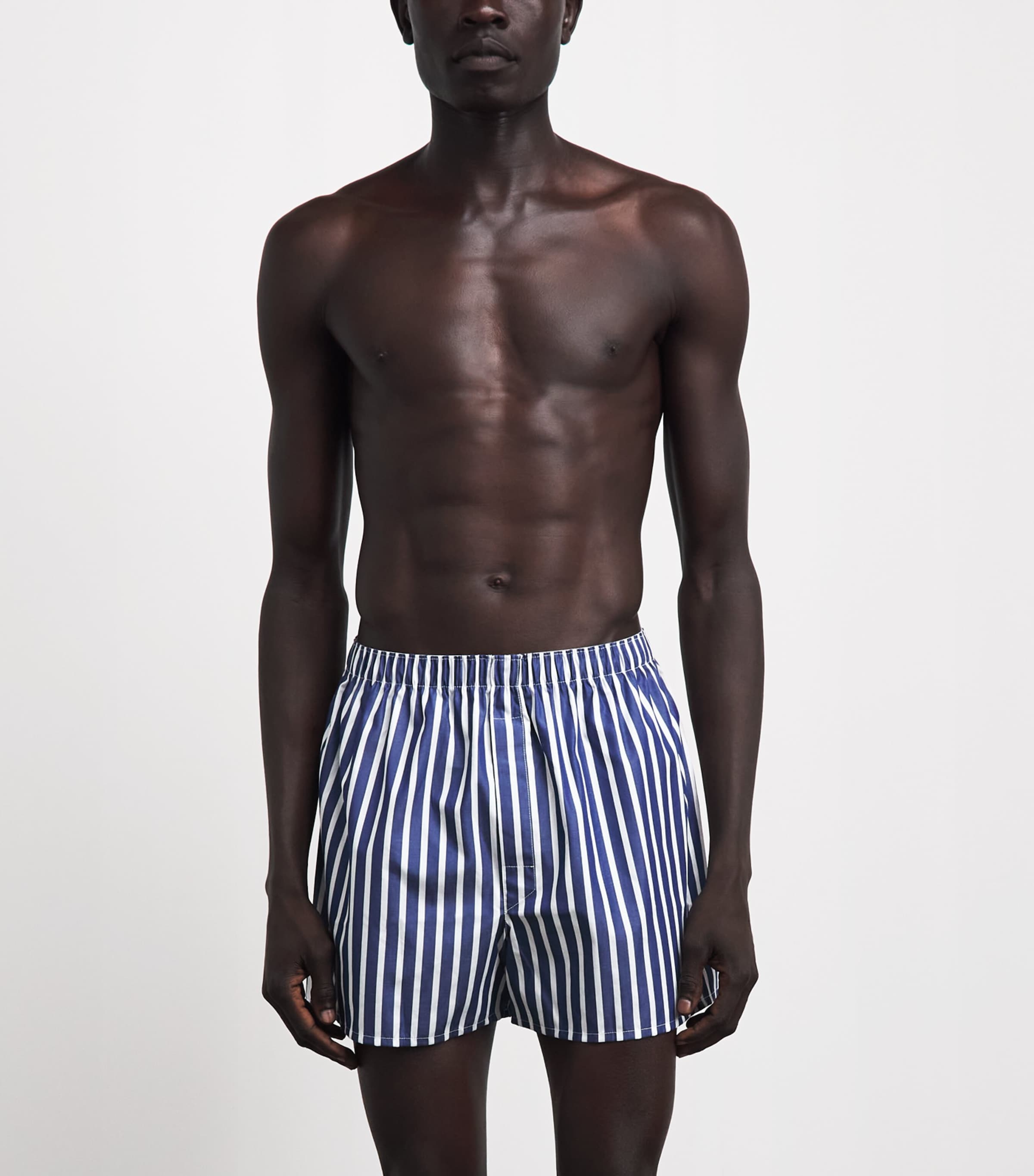 Sunspel Mens Cotton Classic Boxer Shorts Navy/white Wide Image 2