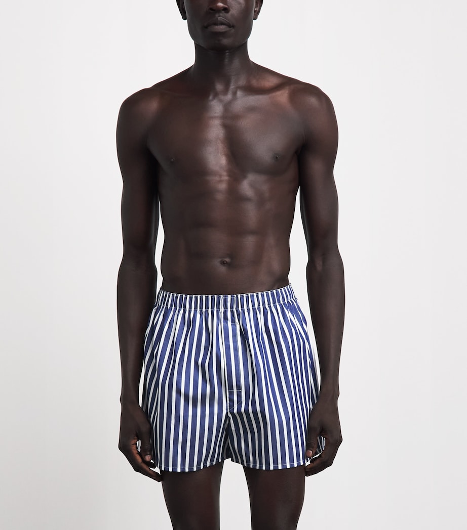 Sunspel Mens Cotton Classic Boxer Shorts Navy/white Wide Image 2
