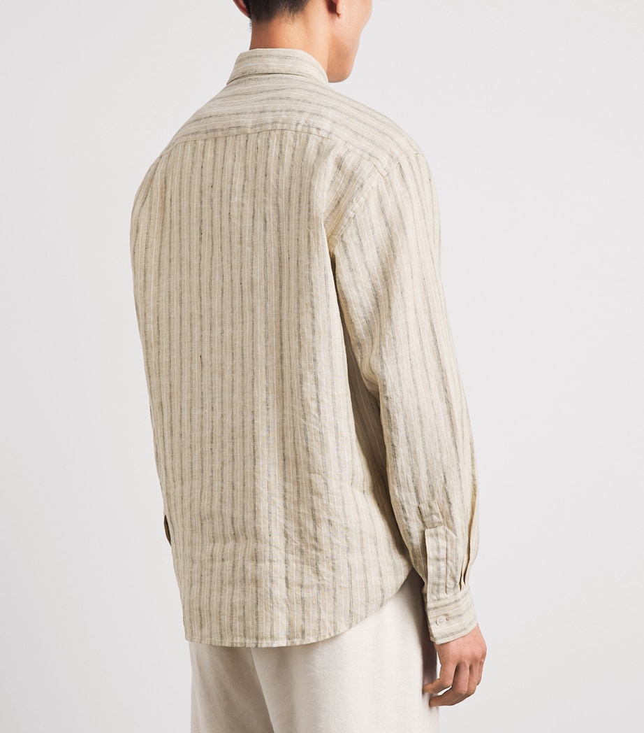NN.07 Mens Linen Stripe Deon Shirt Black Stripe Image 5
