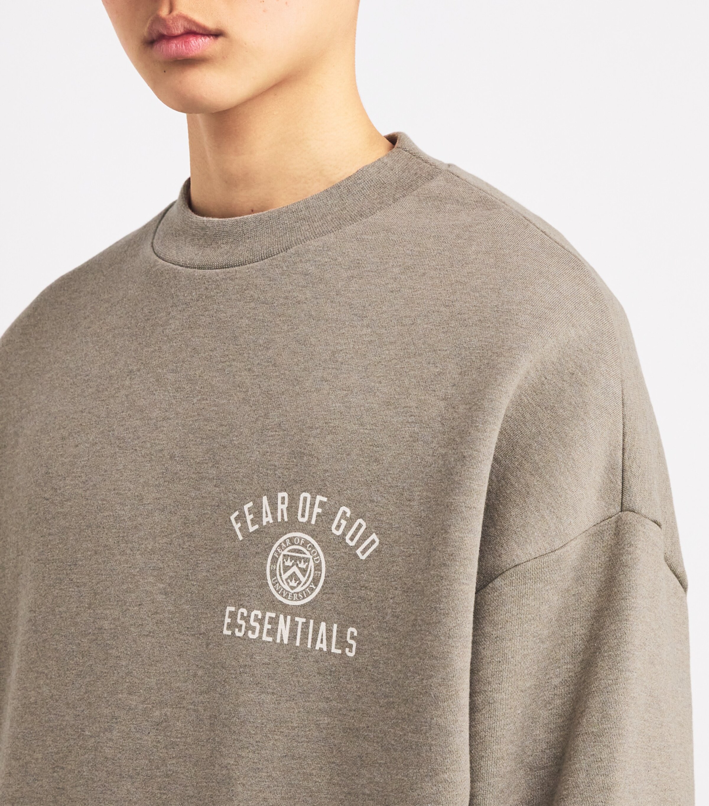 FEAR OF GOD ESSENTIALS Mens University Crest Logo Sweatshirt Heather Gray Image 6