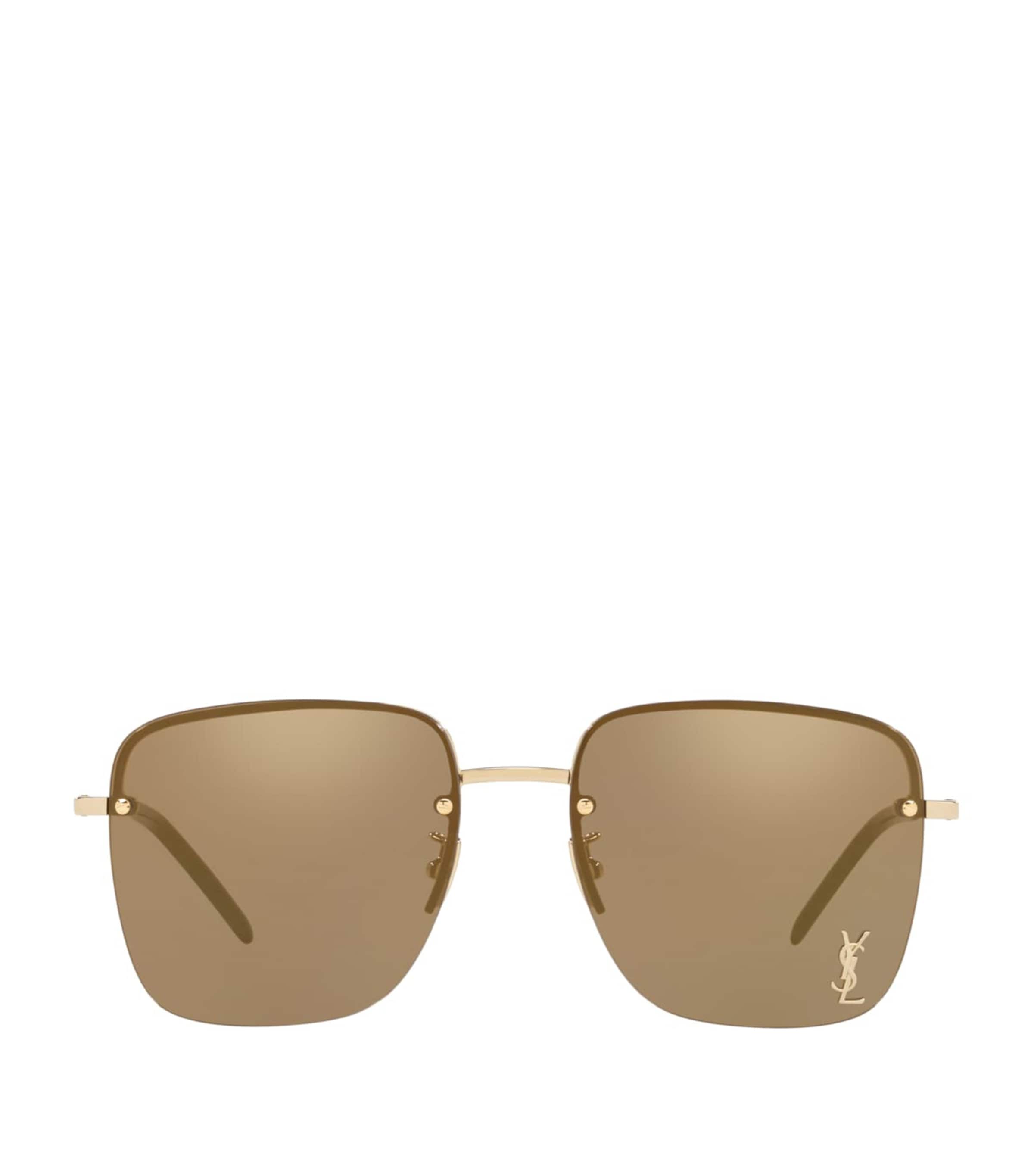 Saint Laurent Monogram Square Half-rim Sunglasses In Brown