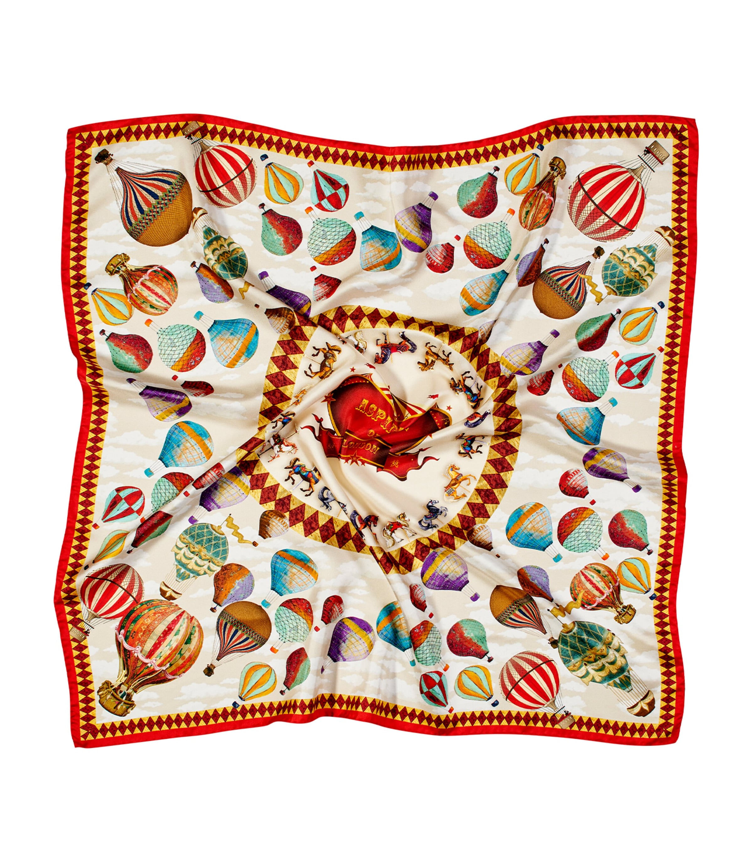 Silk Hot Air Balloon Print Scarf RED Image 3