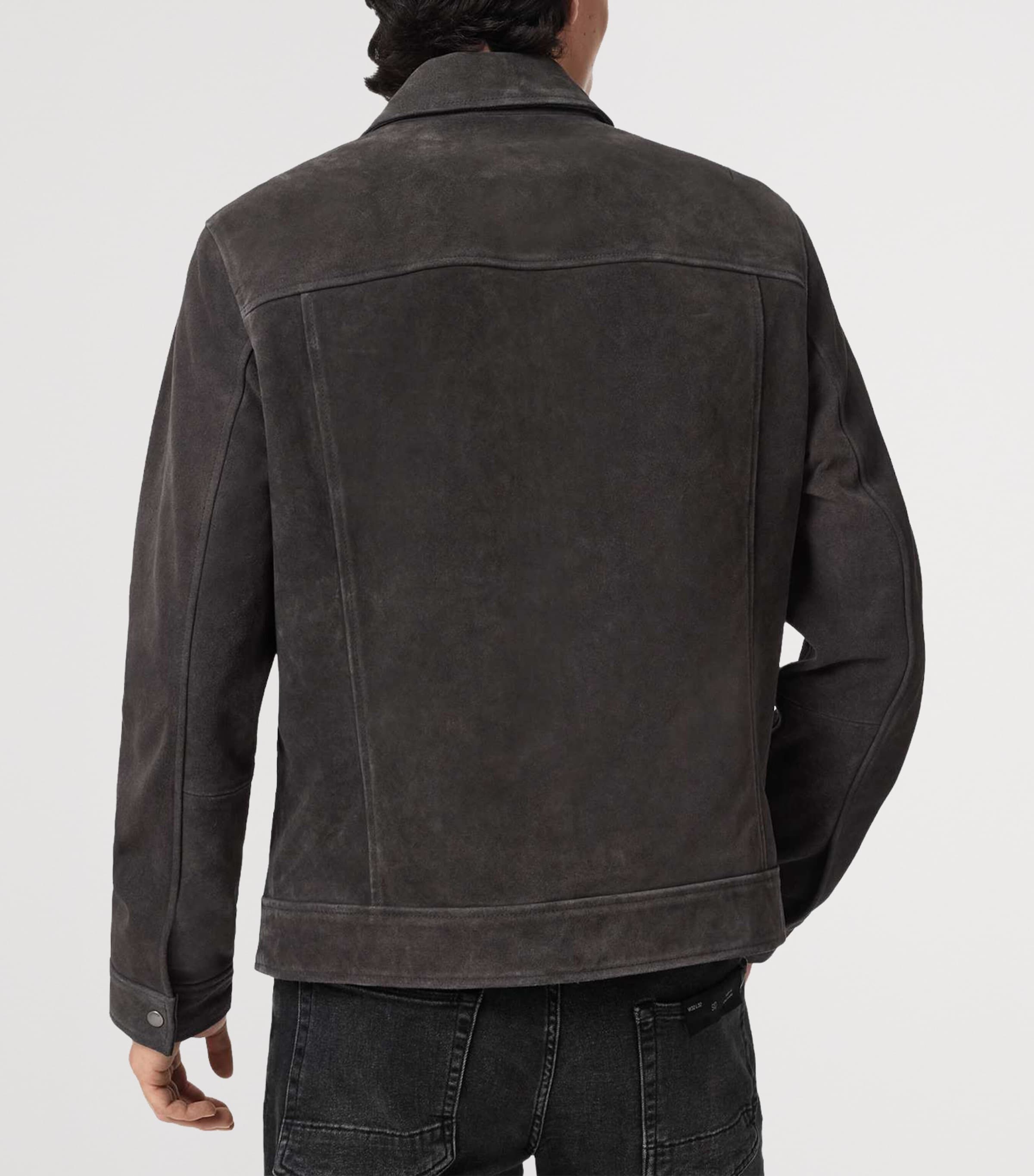 AllSaints Mens Suede Rhone Jacket Anthracite Grey Image 4