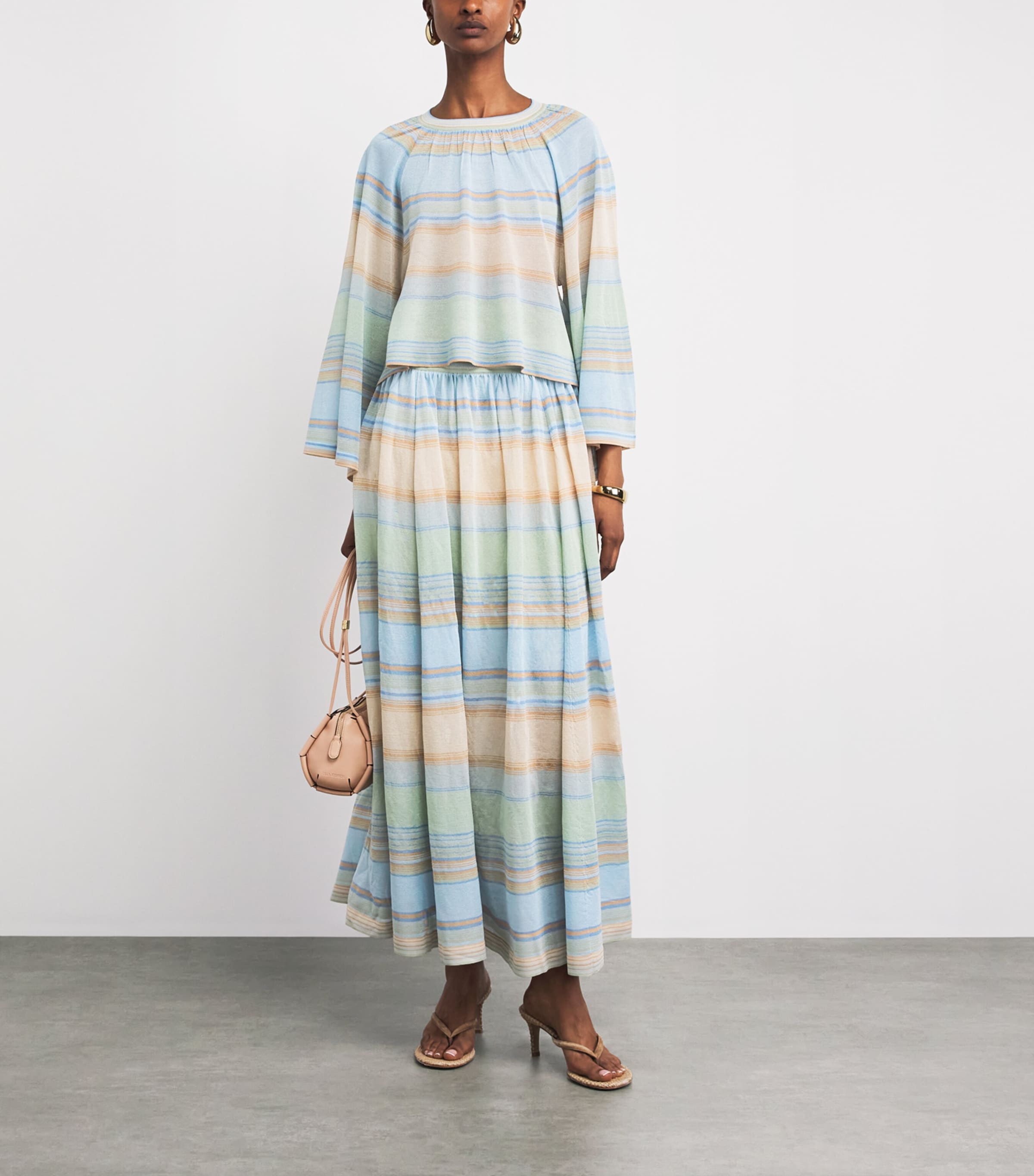 Zimmermann Womens Indra Stripe Bell-Sleeve Top Blue Multi Image 2