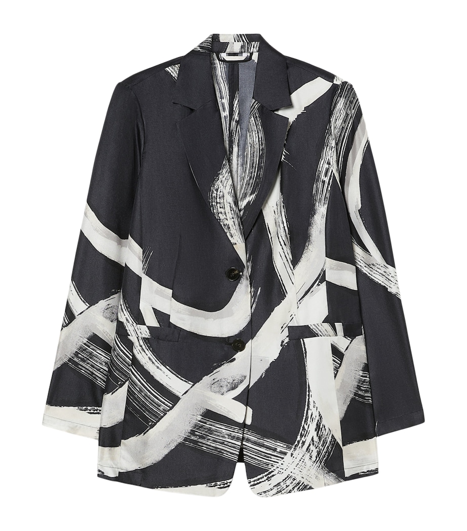 Marina Rinaldi Womens Silk Printed Blazer Black White Image 1
