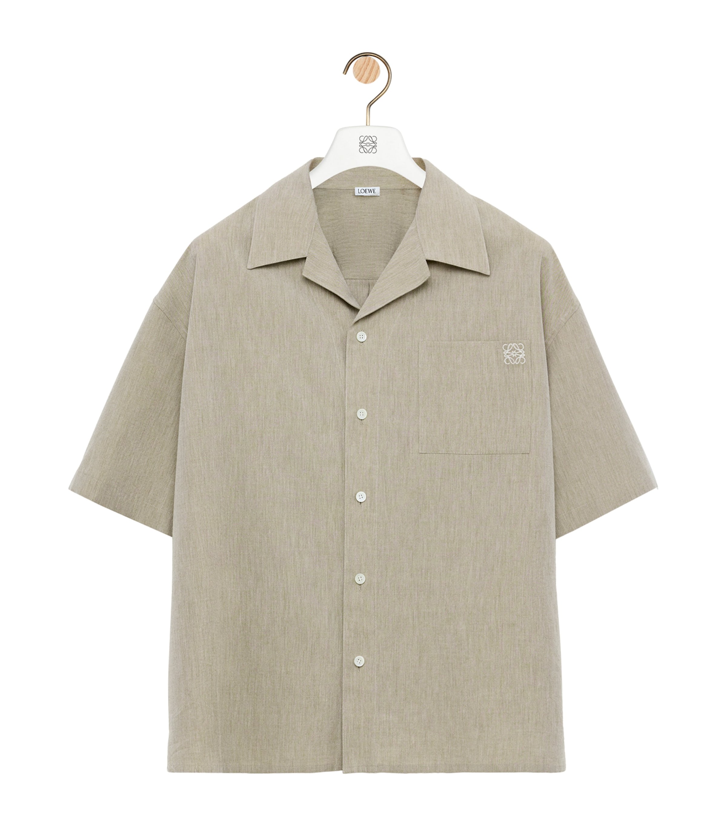 LOEWE Mens Wool-Blend Anagram Shirt Beige Image 1
