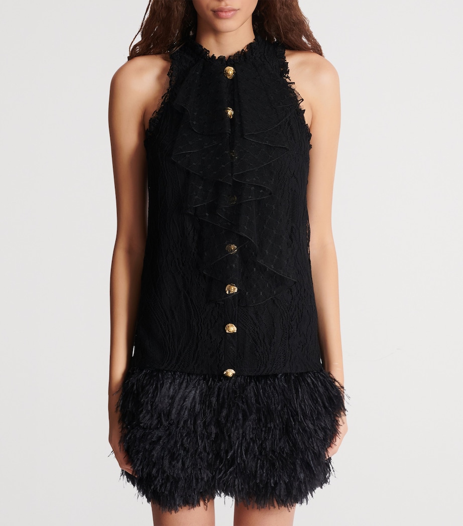Cotton-Blend Lace and Feather Mini Dress 0PA NOIR Image 2