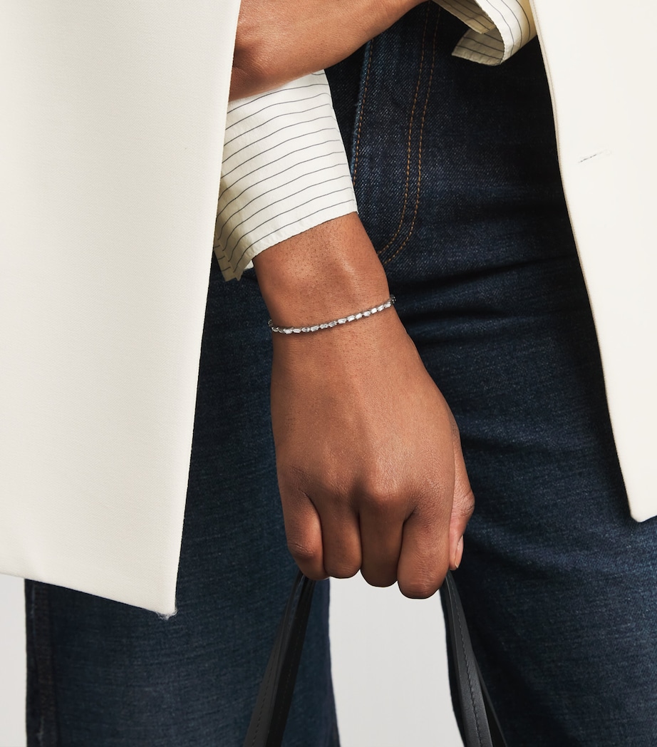 Small White Gold and Diamond Thin Bold Bangle 18K WG/WD Image 2