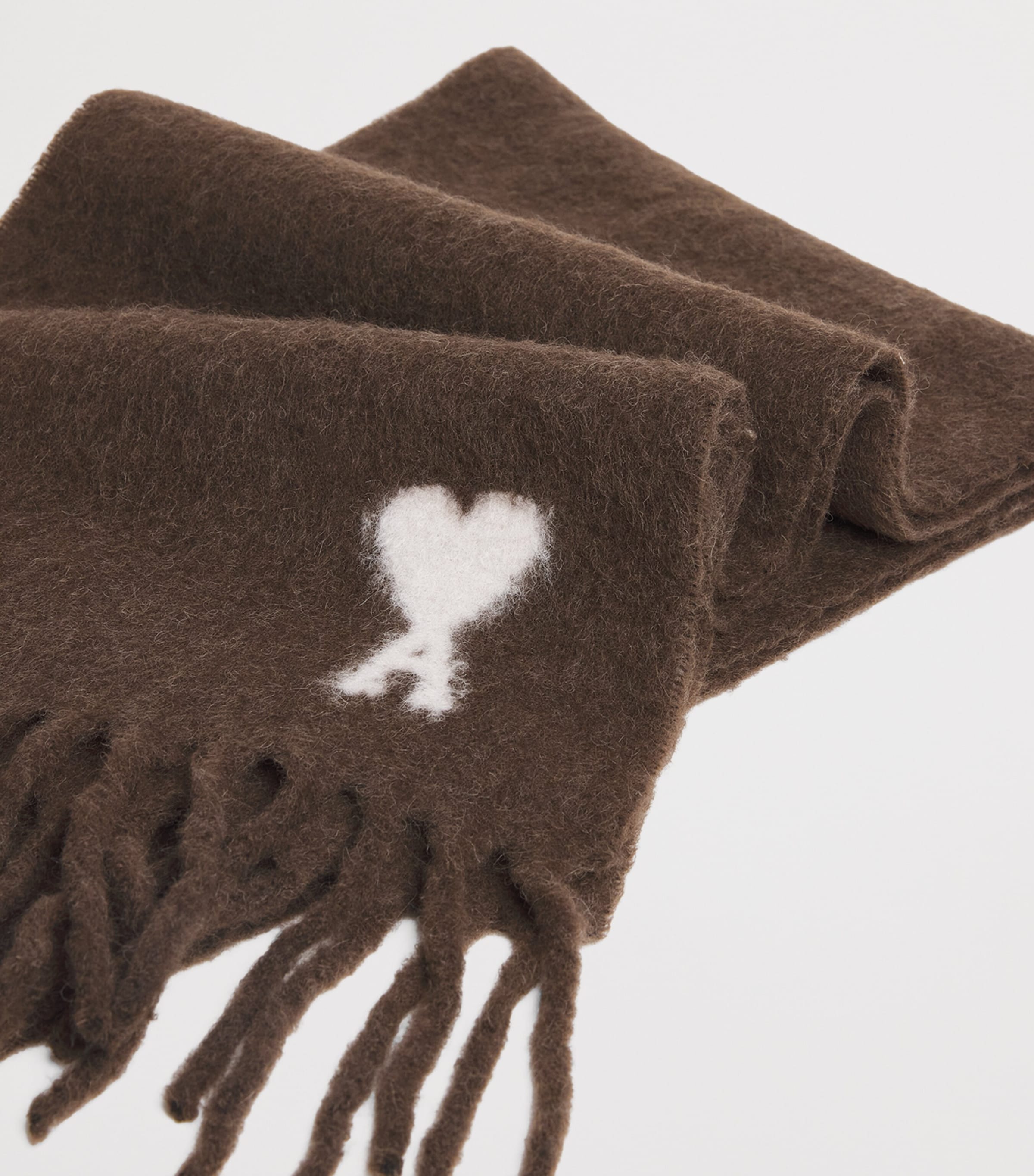AMI Paris Alpaca-Blend Ami de Coeur Scarf Marron Chocolat Image 5