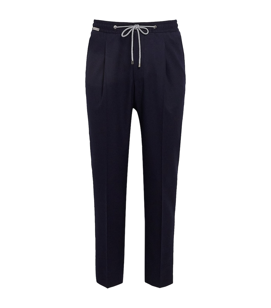 Corneliani Mens Virgin Wool Drawstring Trousers Dark Blue Image 1