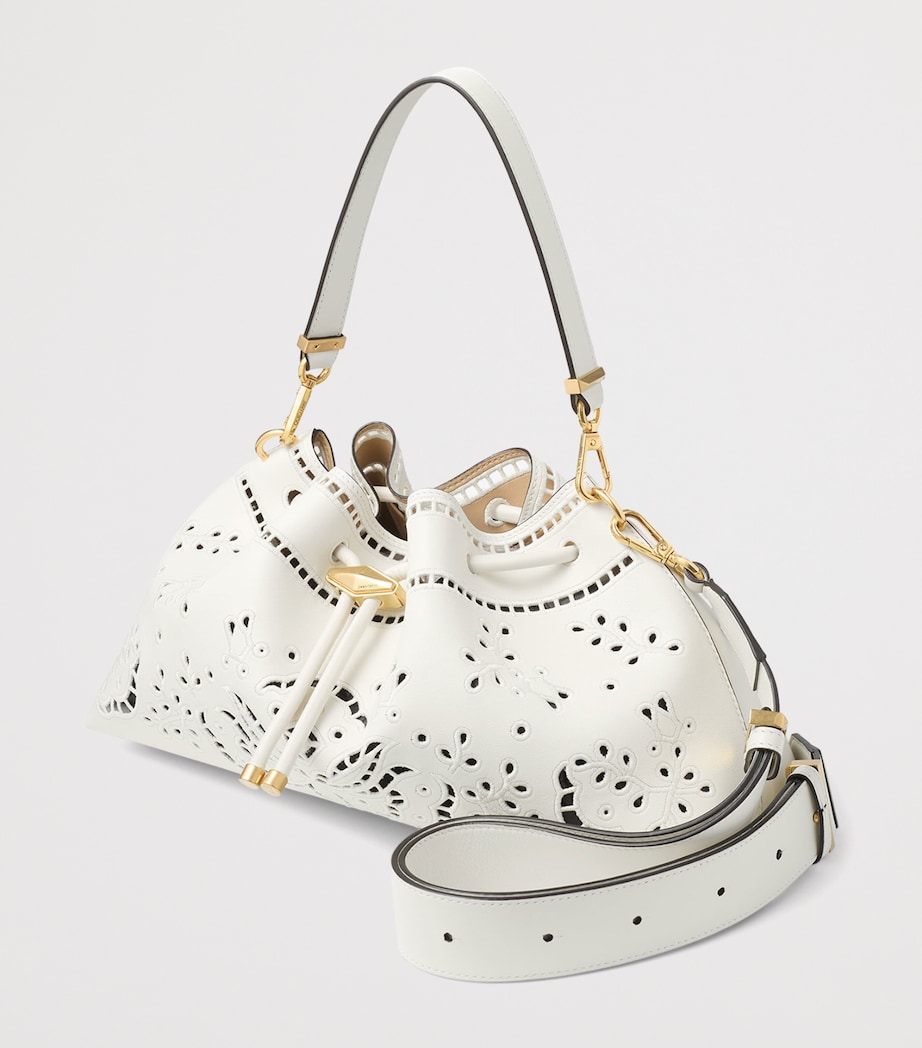 Jimmy Choo Womens Medium Cinch Cut-Out Leather Bucket Bag Latte/gold Image 3