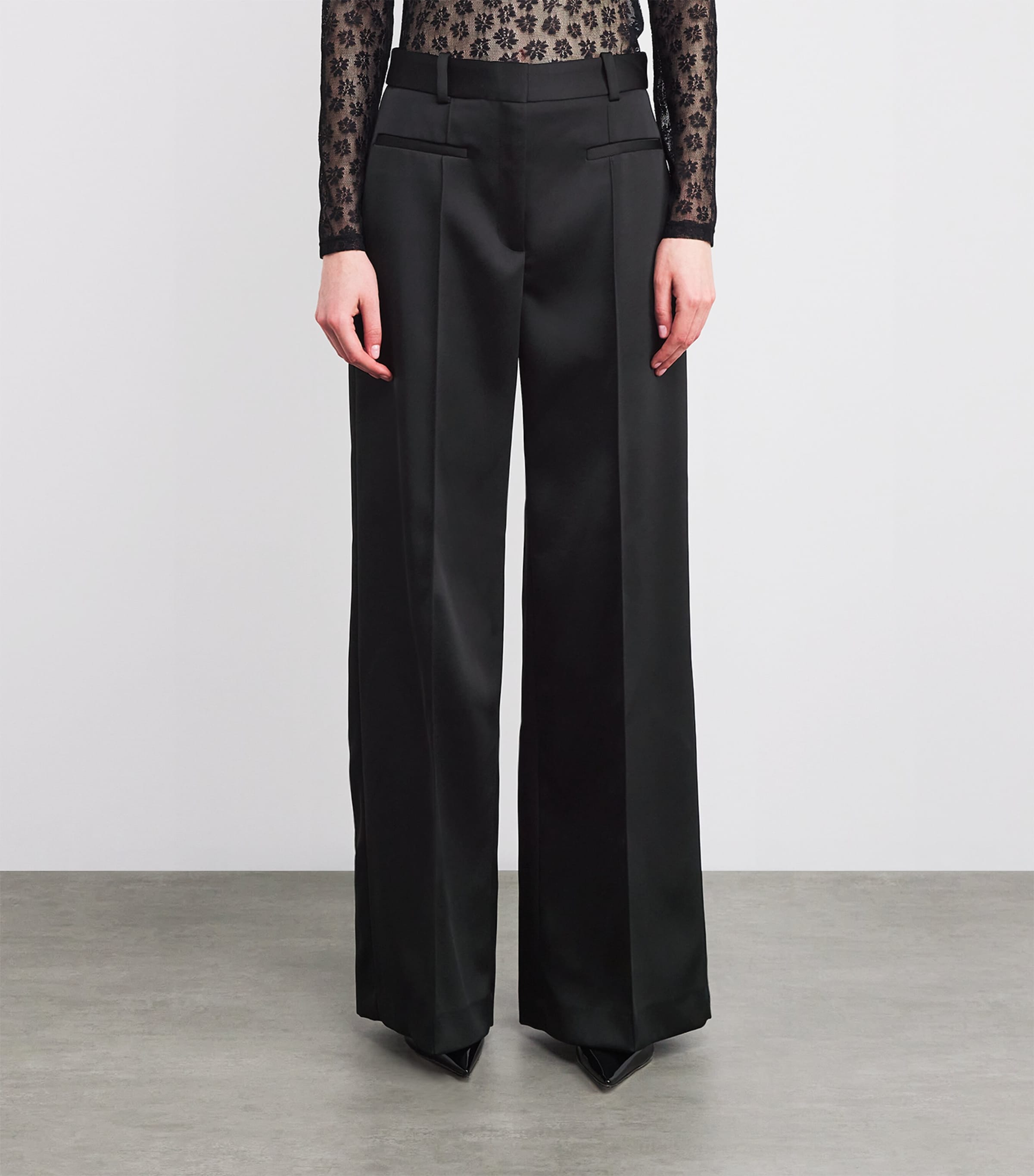 Satin High-Rise Straight Trousers BLACK Image 3