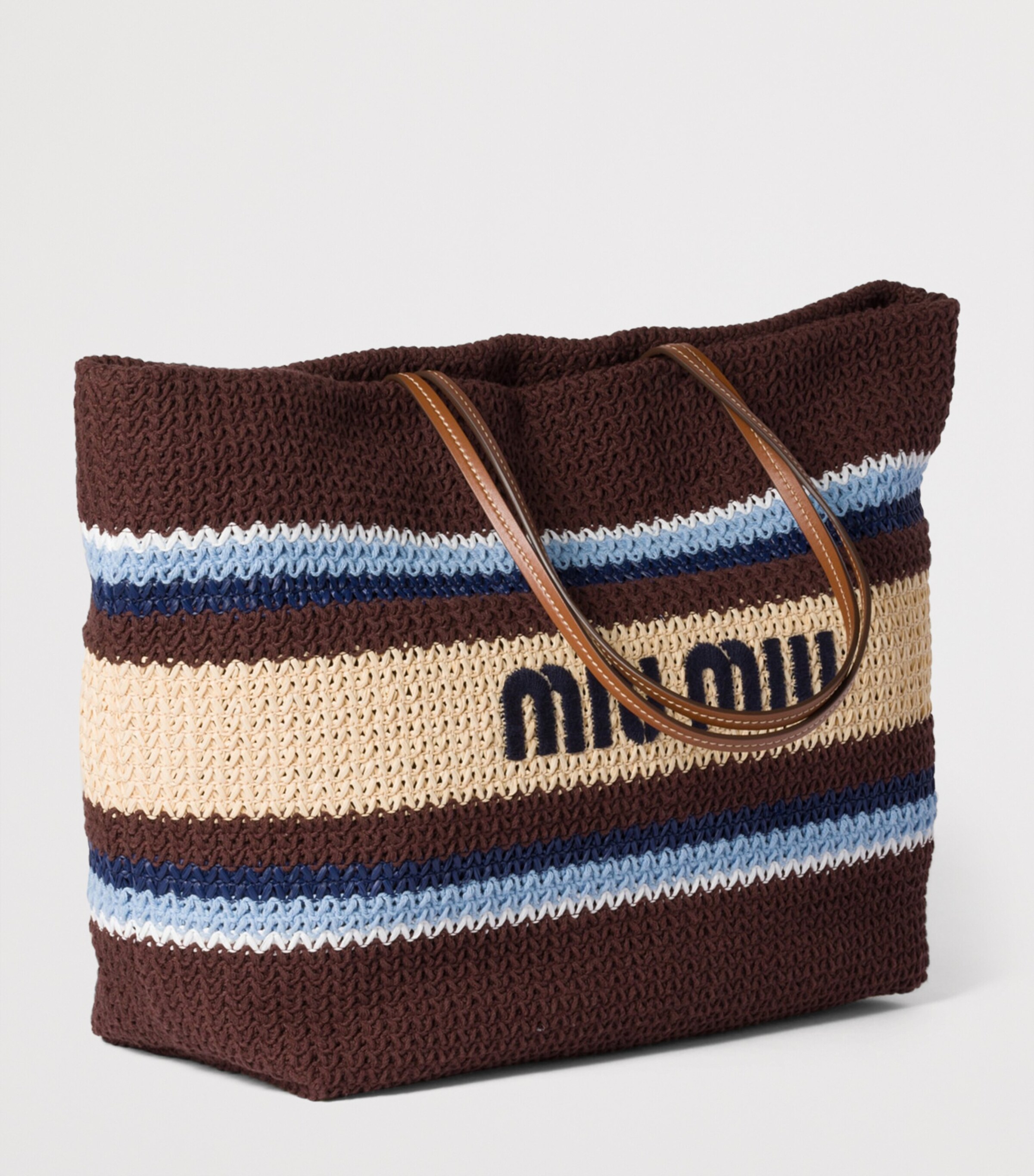 Miu Miu Woven Raffia-Effect Tote Bag Image 3