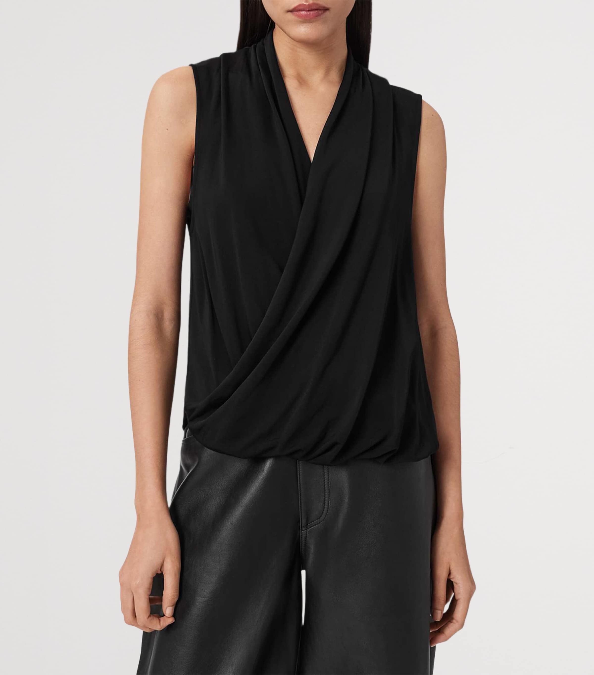 AllSaints Womens Draped Adaline Top Black Image 3